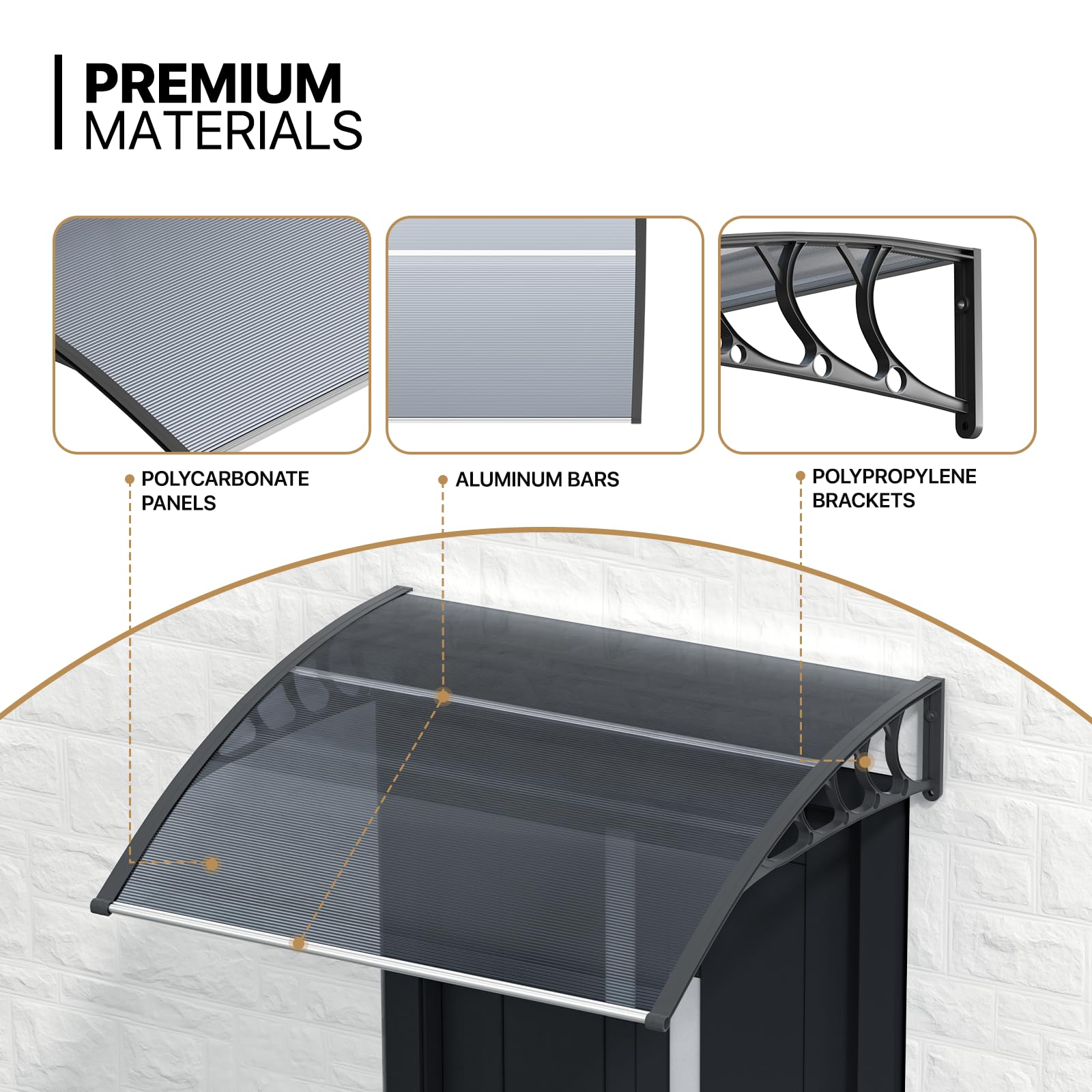 MoNiBloom Markisen für Fenster, 99,1 x 88,9 cm, Fenstertür, Eingang, Markise, Polycarbonat, Abdeckung, Haustür, Fenster, Schatten, Outdoor, Terrasse, Überdachung, Sonnenschutz, für draußen, Haus