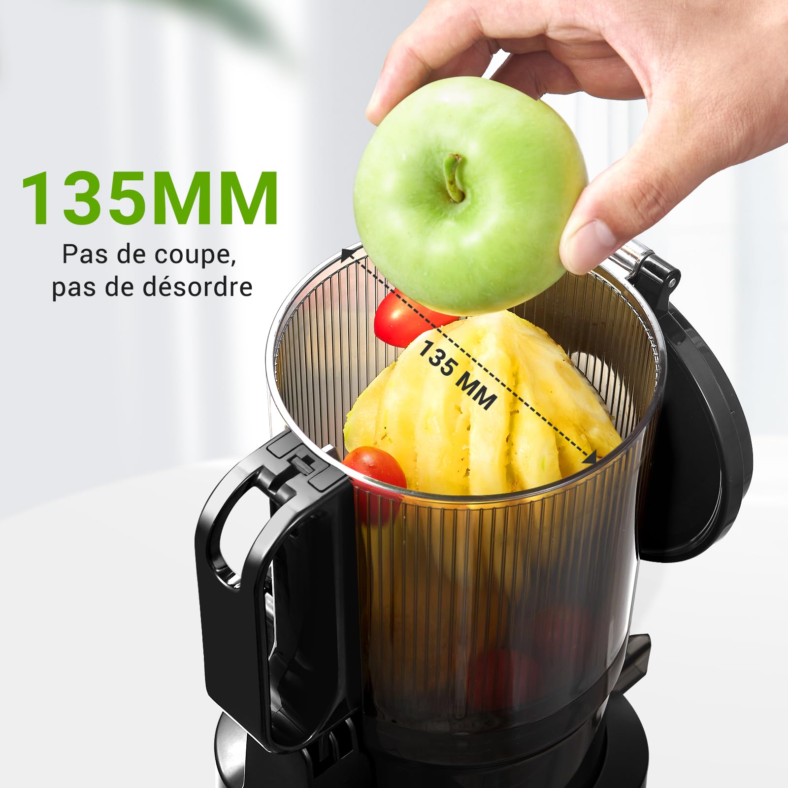 AMZCHEF Extracteur de jus lent automatique 250W 135mm 1,8L triple filtre Noir