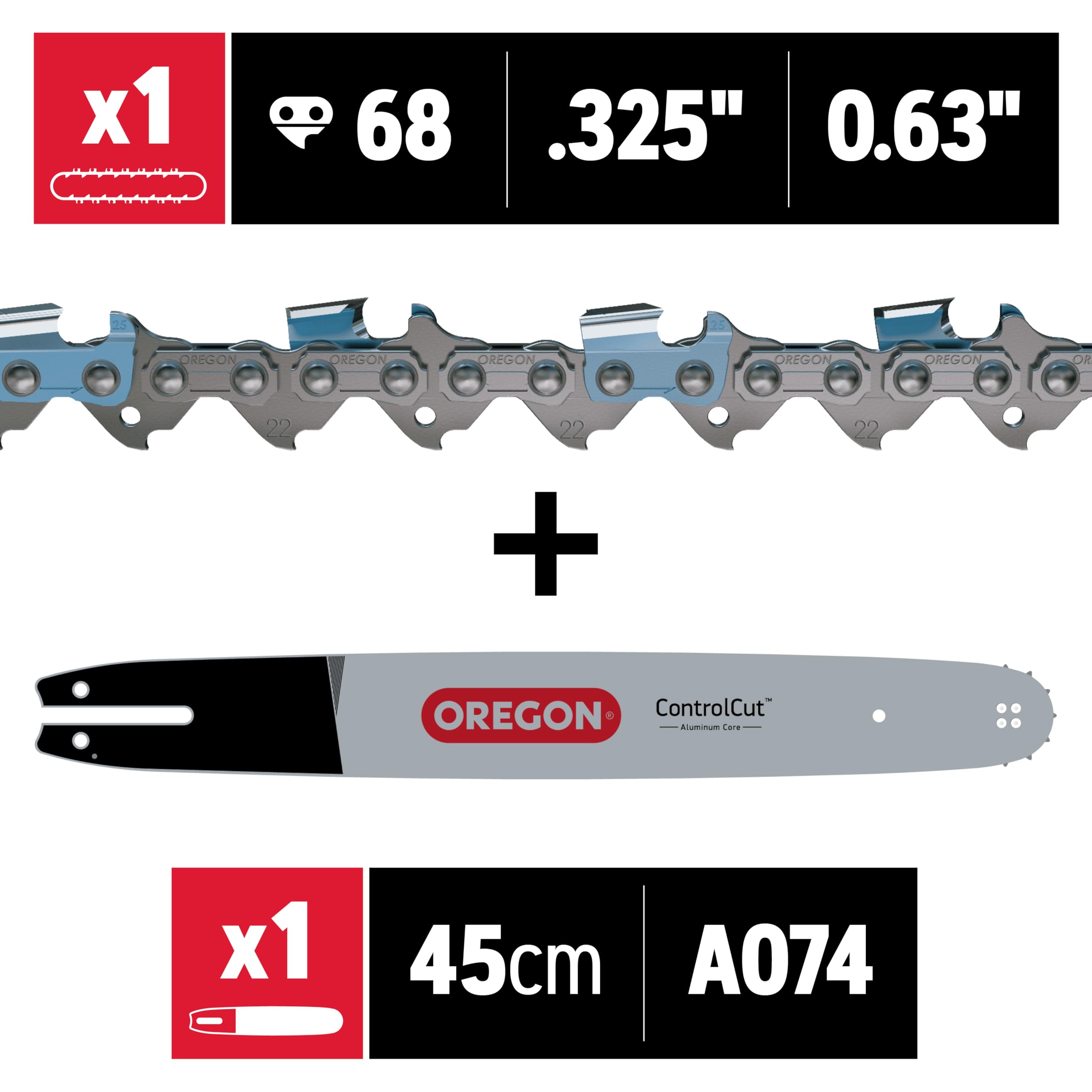 Oregon Barra de motosierra de repuesto de 18 pulgadas y cadena L68, paso de 0.325 pulgadas, calibre de 0.63 pulgadas, 68 eslabones de transmisión, se adapta a varios modelos Stihl (578780)