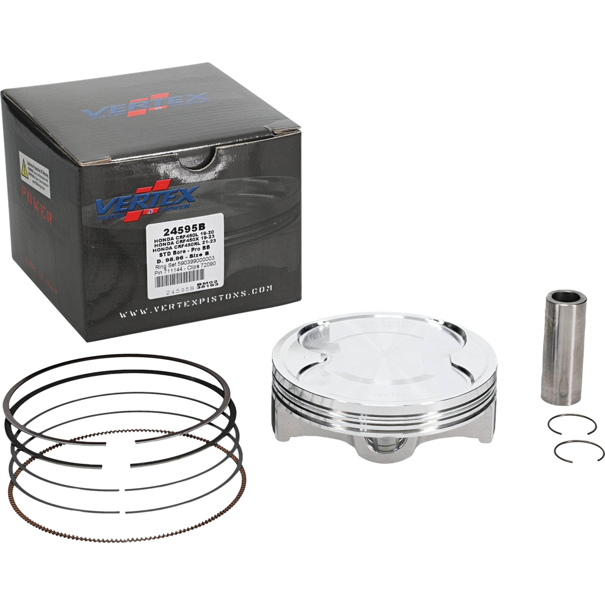 Vertex 24595B - Kit de pistón forjado de gran diámetro compatible con/repuesto para Honda CRF 450 L 2019-20, CRF 450 RL 2021-25, CRF 450 X 2019-25 99 mm de diámetro del cilindro, diámetro del pistón