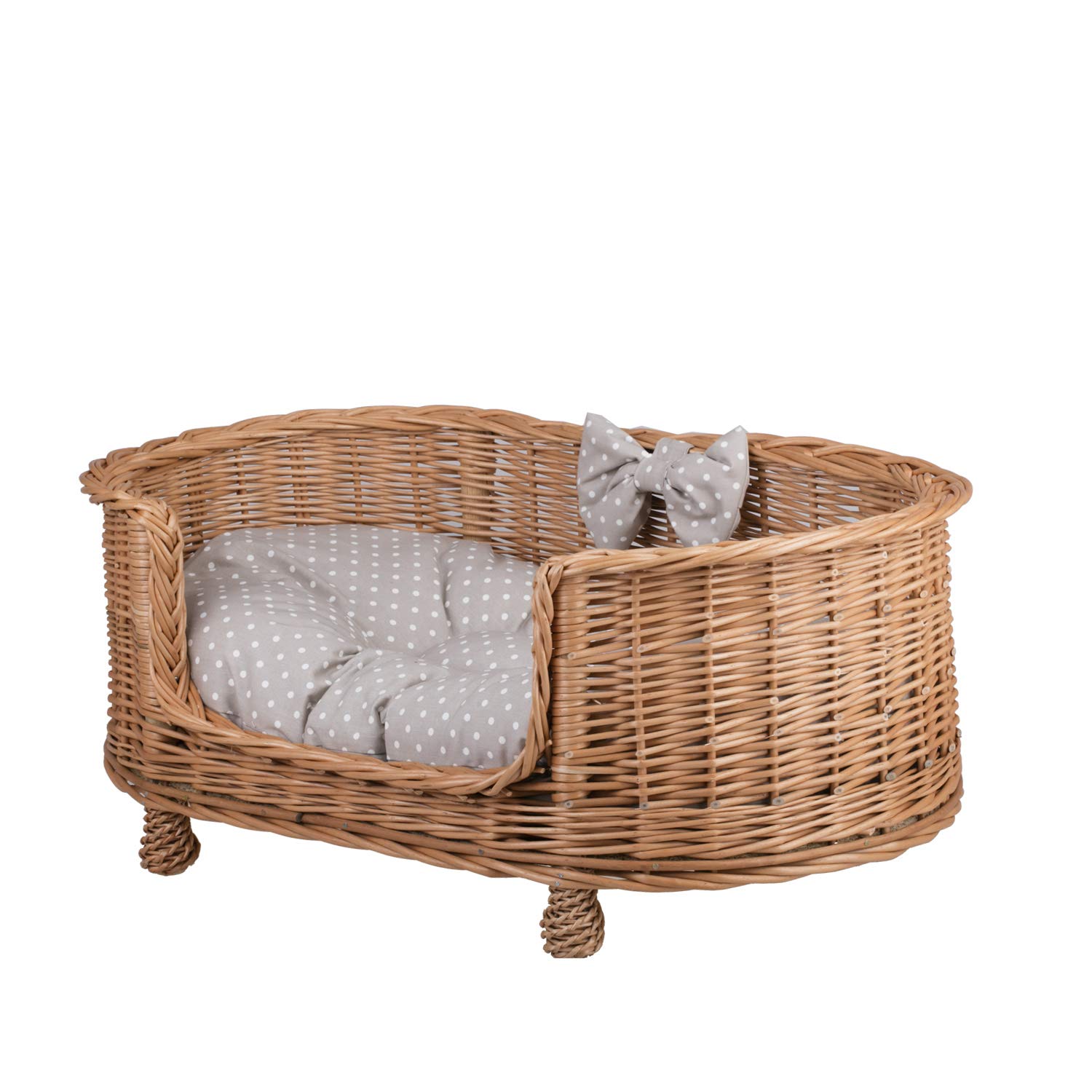 Un almacén de Mimbre para un Perro/Gato, una Tumbona para Animales con cojín extraíble, cojinete para Gatos/Perros, Cama para Perros/Gatos (Puntos, 79 x 51 x H31)