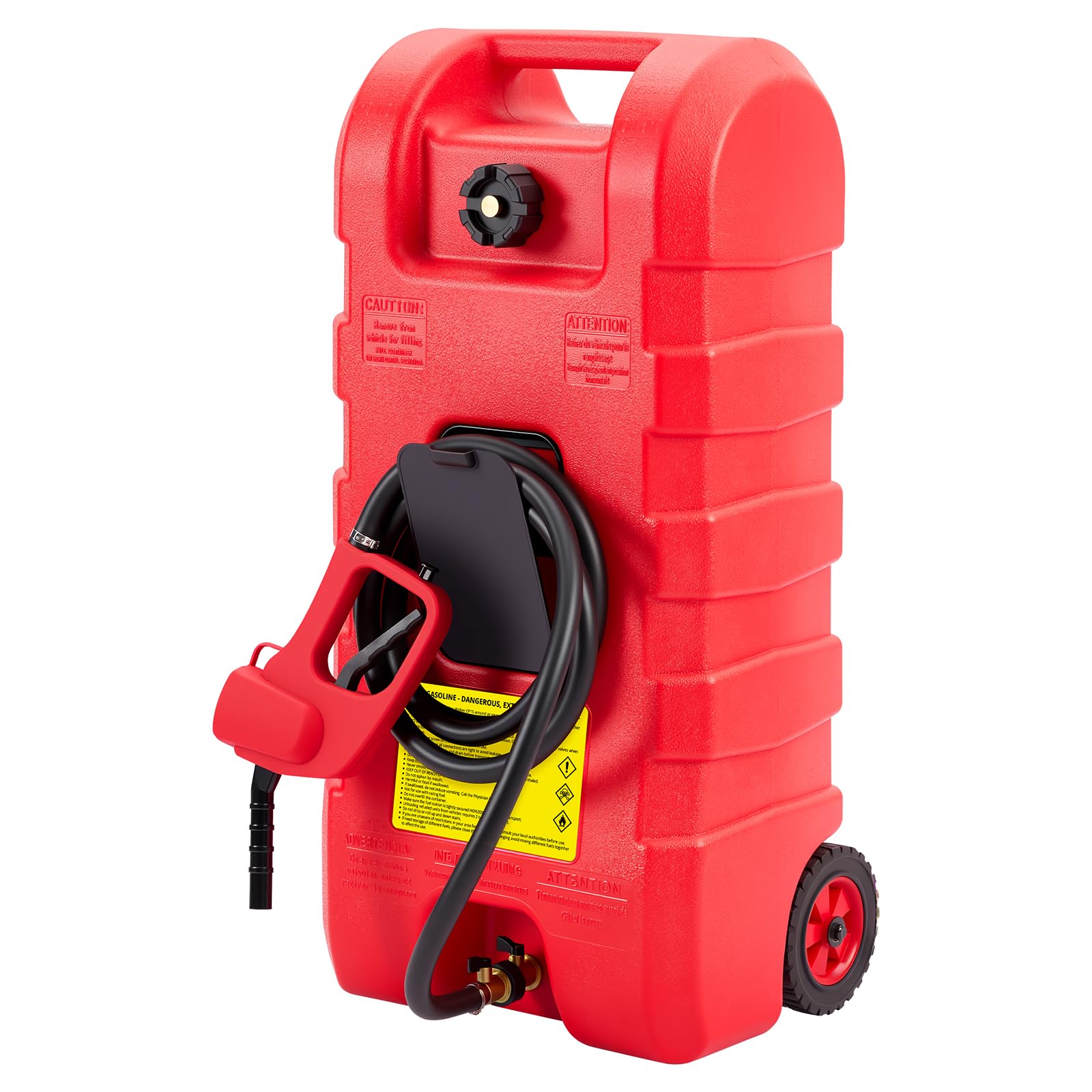 15 Gallon/57l Portable Fuel Caddy with Hand Pump & 10FT Hose, Heavy-Duty Gas/Diesel Tank with Wheels for Easy Transport, Leak-Proof Storage for Cars, Trucks, Lawn Mowers, ATVs & Boats