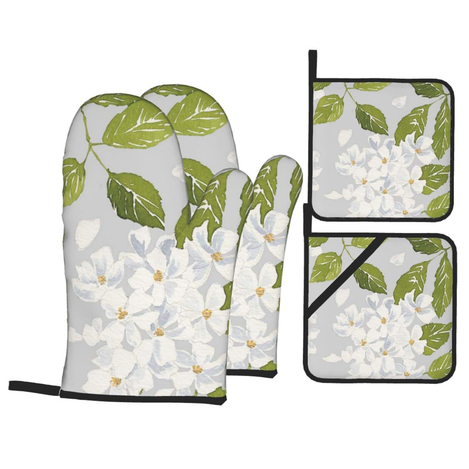 Ofenhandschuhe & Topflappen Set – Motiv Blumen & Igel, Hitzebeständig Bis 180°C, Wasserdicht, Mit Aufhängeband