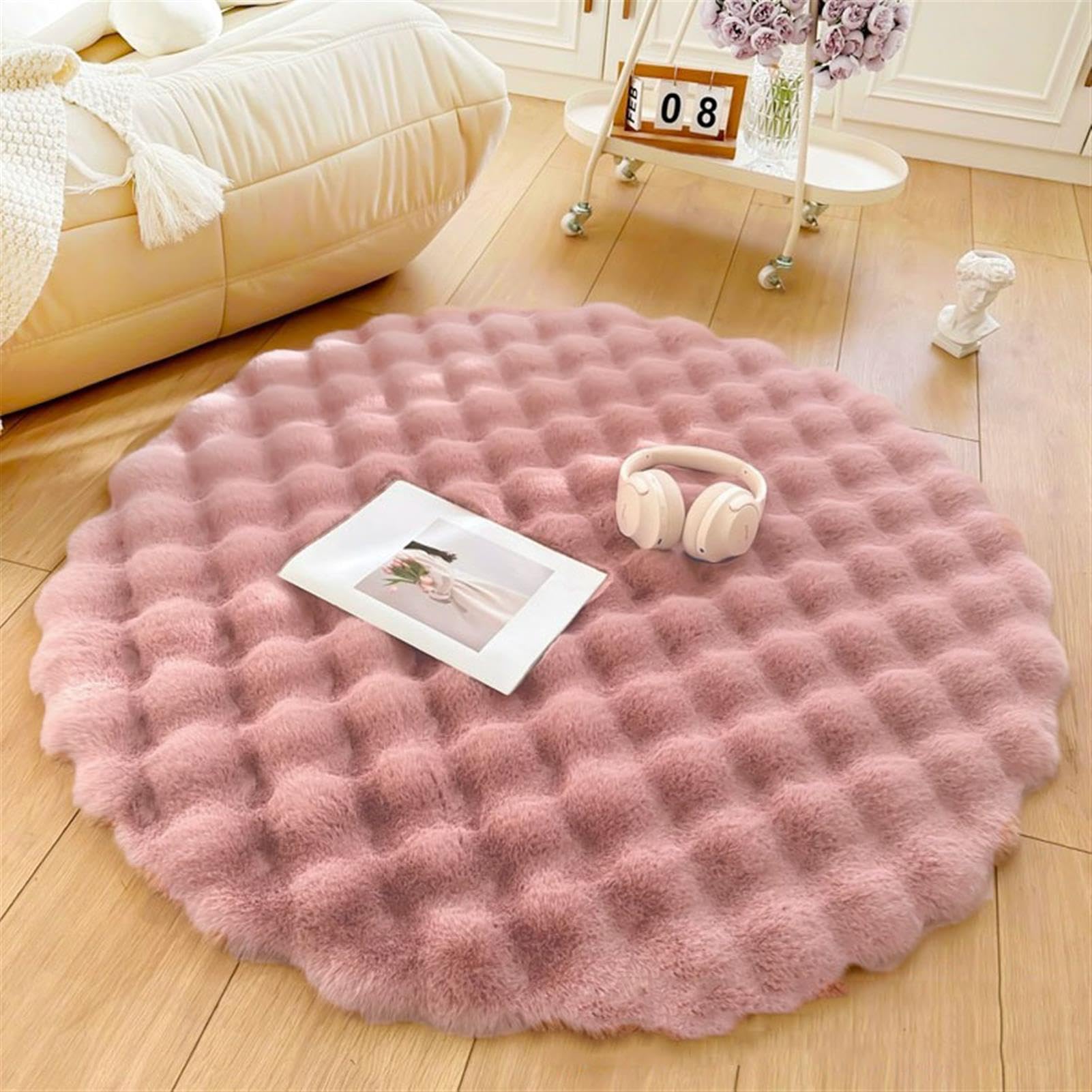 Tapis rond gris 200 cm Higile moderne lavable pour salon