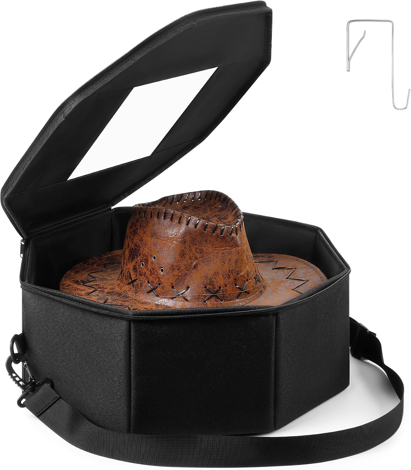 Hat Storage Box, Hardboard Support Cowboy Hat Box with Crush-Proof & Dustproof, Large Hat Travel Case for Women & Men, Foldable Hat Boxes for Women Storage for Home & Travel (Black)