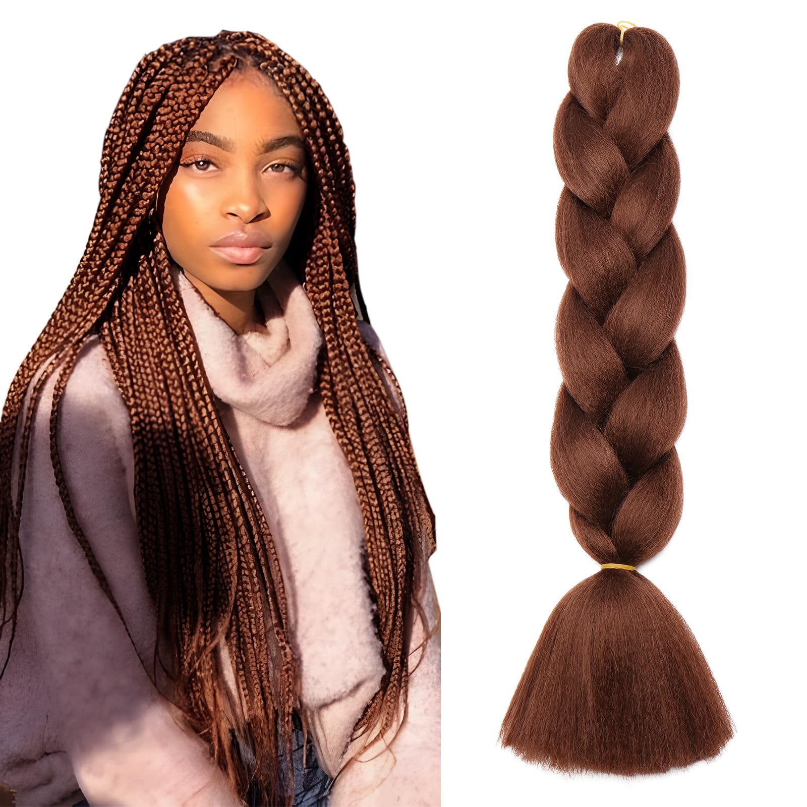 Extensiones de cabello trenzado jumbo de 1 piezas Crochet Pelo trenzado sintético 60cm Castaño oscuro