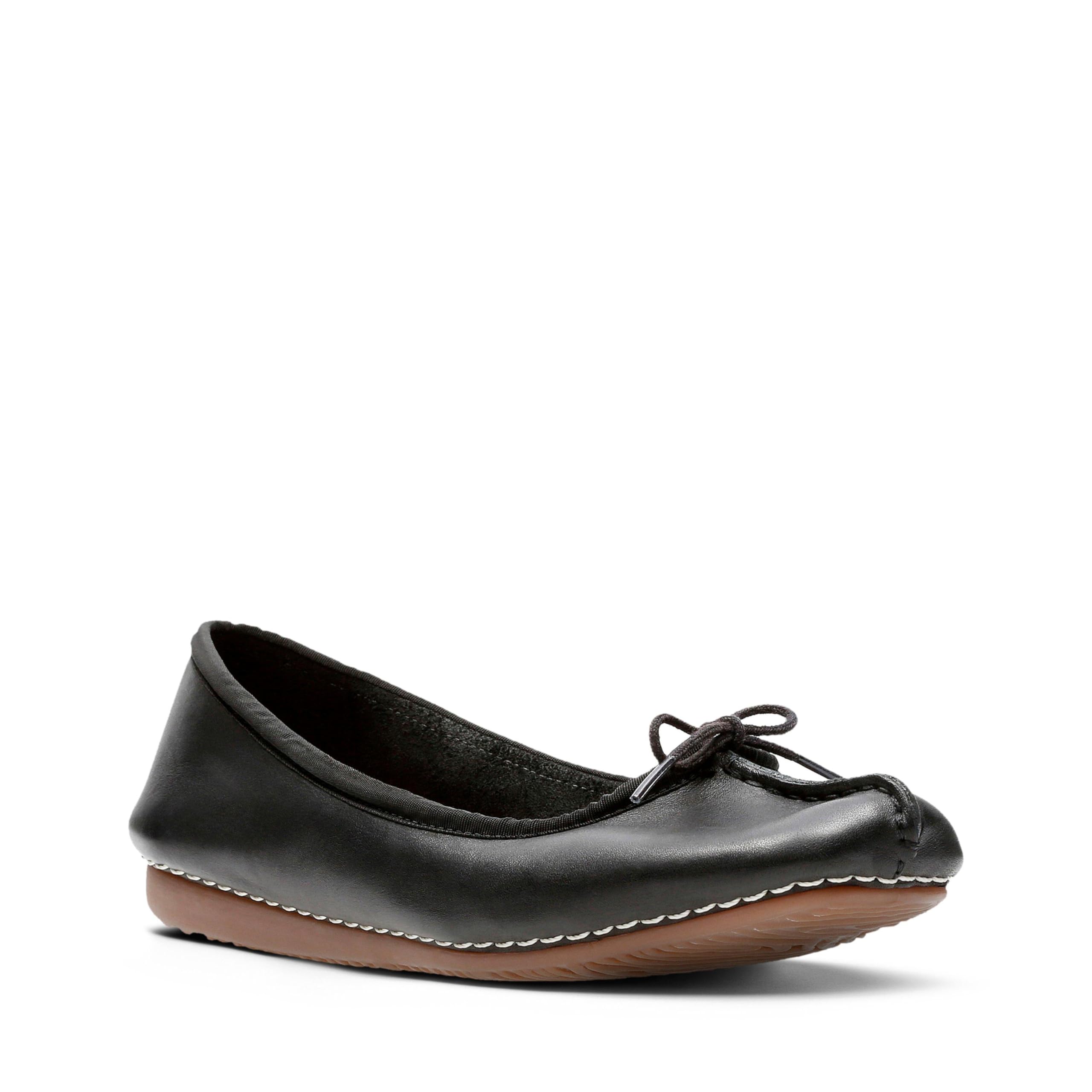 Clarks Freckle Ice Black Leather Ballerinas mit atmungsaktiver Lederdecksohle