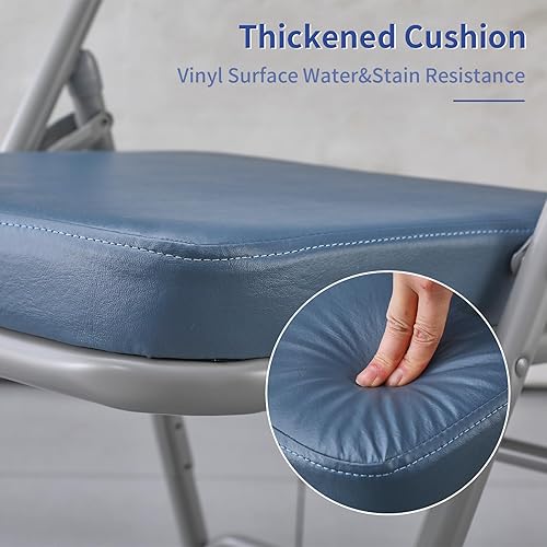 Miniatura 5 de KAIHAOWIN Sillas plegables ultra gruesas, acolchadas, plegables, cómodas sillas de metal para interiores con cojín súper suave, color azul