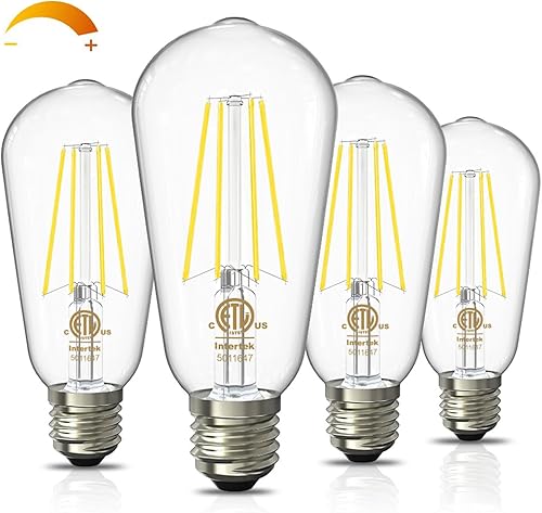 Volxon Bombillas LED Edison vintage regulables, equivalente a 60 W, blanco natural 4000 K, 800 lm, base E26, bombilla de filamento ST58 con