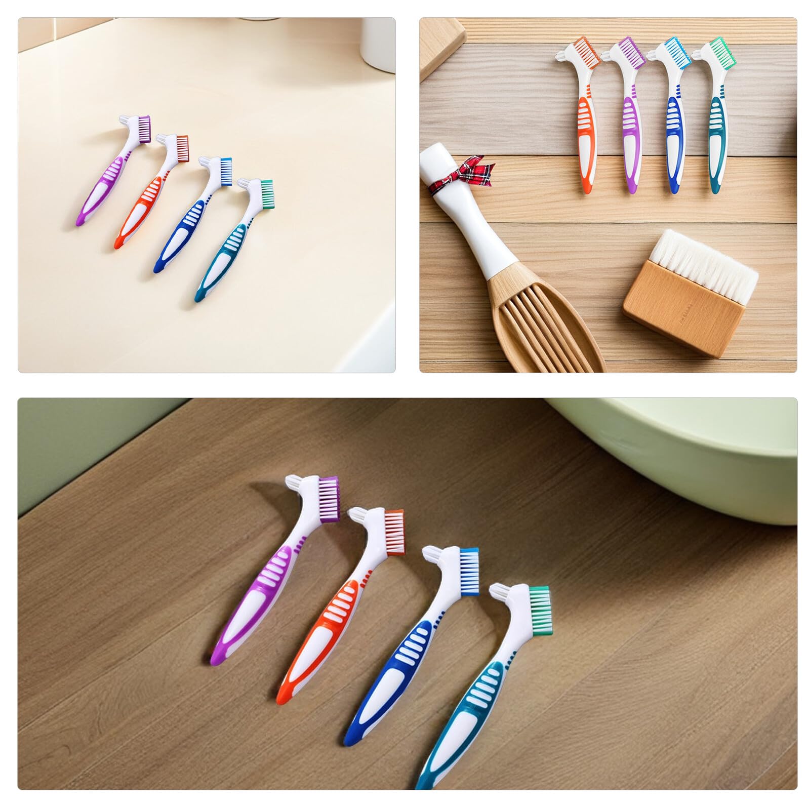 KOMBIUDA 12 Pezzi Spazzolino Doppia Faccia per Pulizia Protesi Setole Morbide per Denti Falsi Apparecchi Ortodontici e Bite Strumento Portatile per Igiene Orale Profonda e Delicata