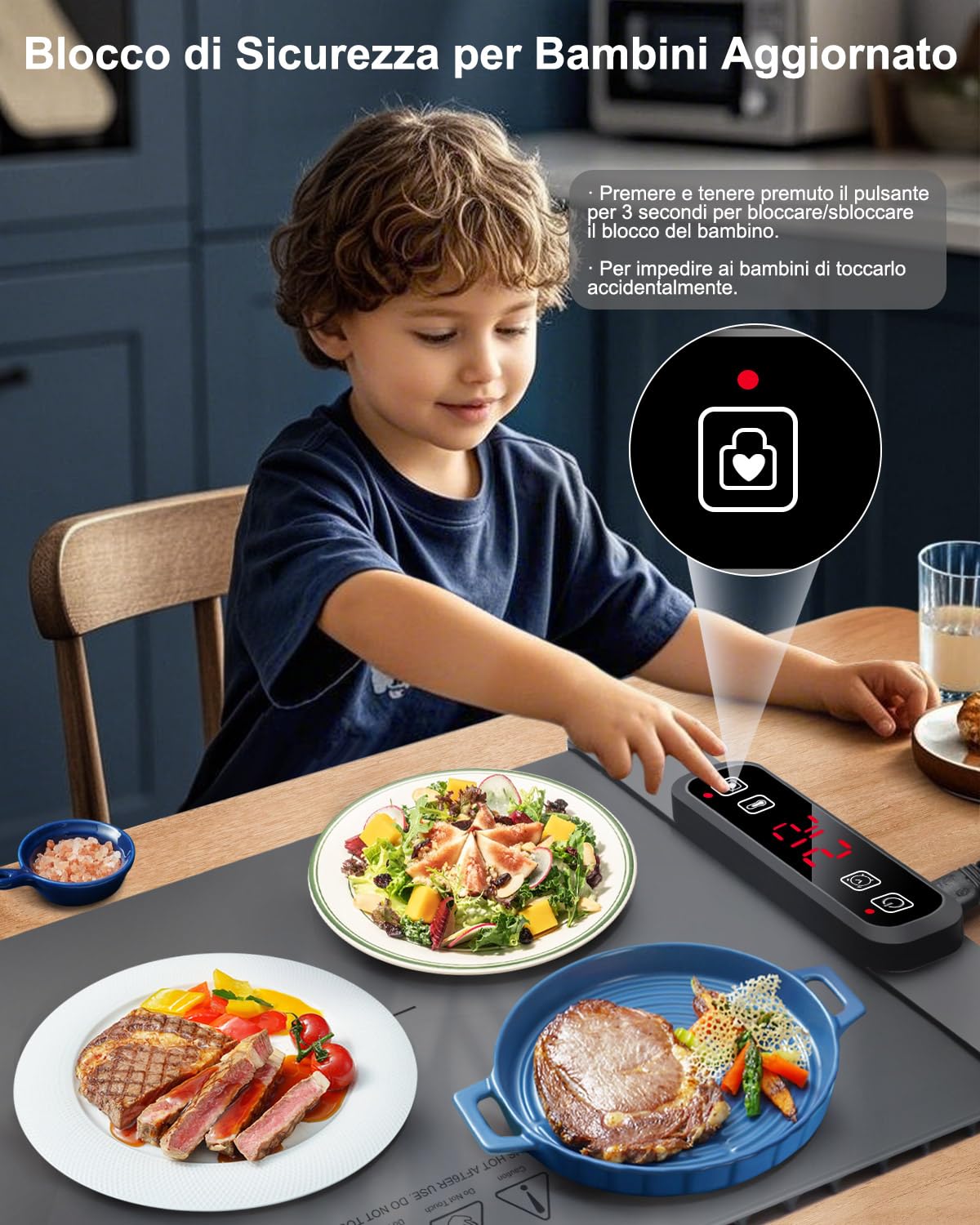 AUTOPkio Vassoio Riscaldante Elettrico, Tappetino Scaldavivande Pieghevole | con 5 Temperatura & 4 Timer Auto-off Blocco Bambini per Buffet, Ristoranti, Feste, Casa