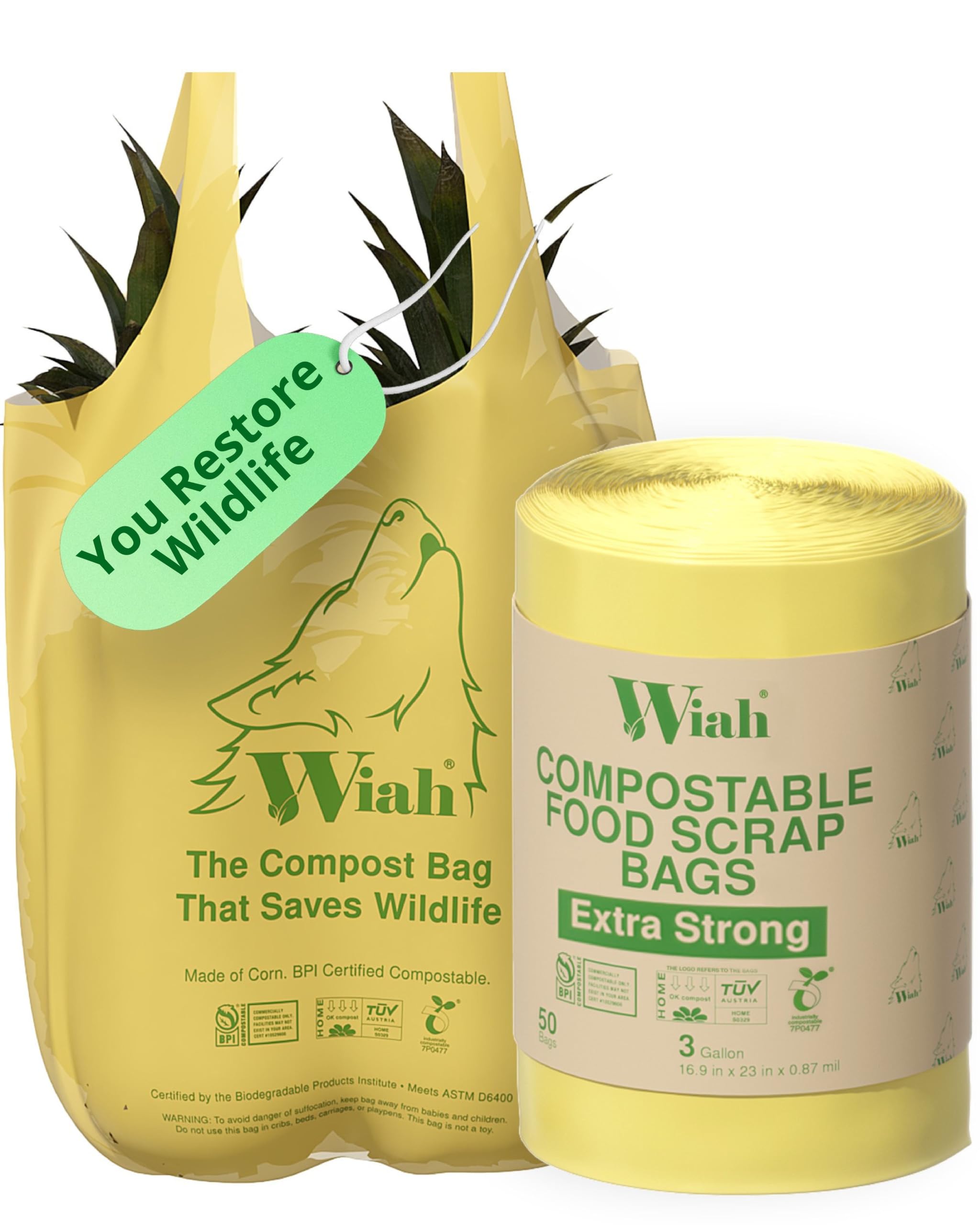 Bolsas de abono pequeñas para contenedor de encimera, extra fuertes, 50 unidades, bolsas de basura compostables de 3 galones, certificado BPI, soporta la vida silvestre, bolsas compostables de 3