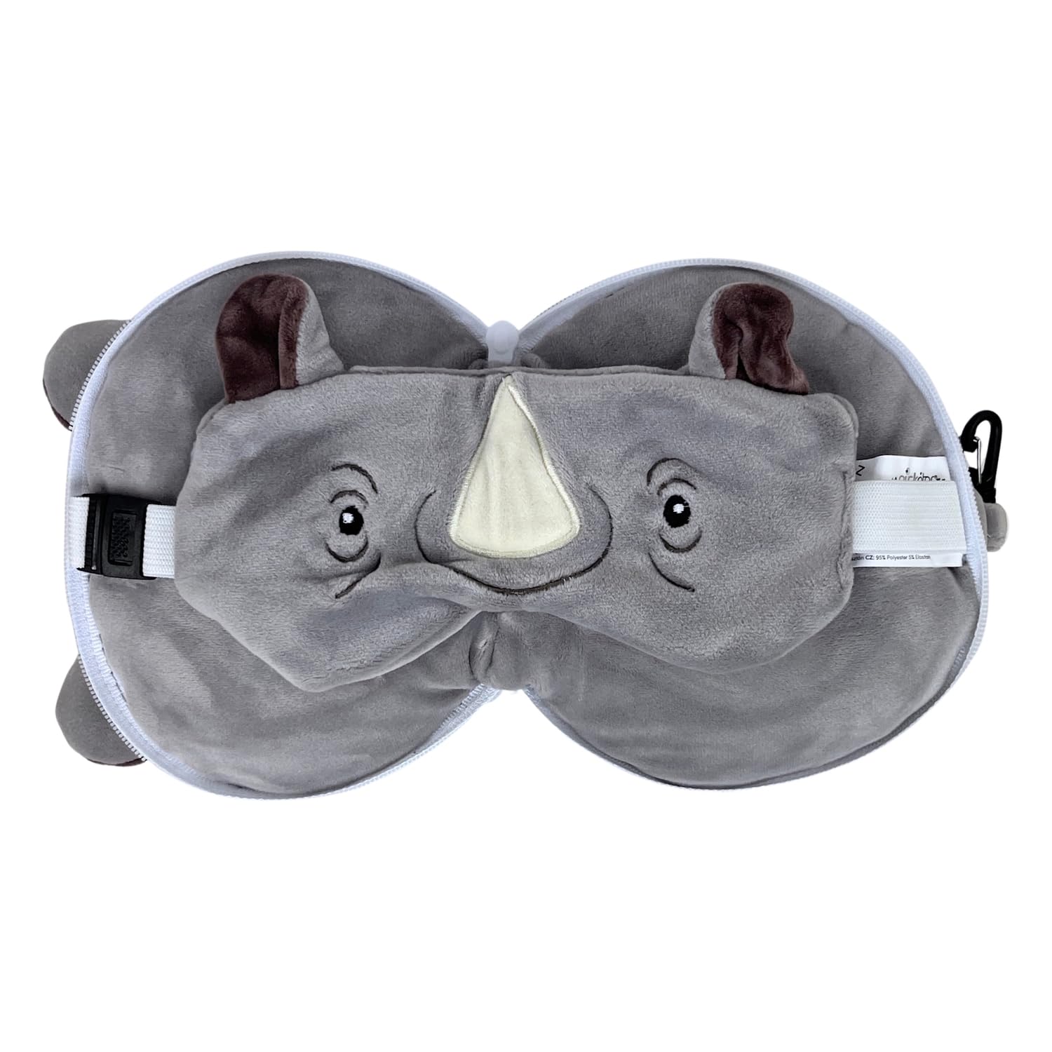 Relaxeazzz Rhino Round Plush Travel Pillow & Eye Mask, Sleep Eye Mask Masks, Kids Travel Accessories For Sleeping Airplane - Image 2