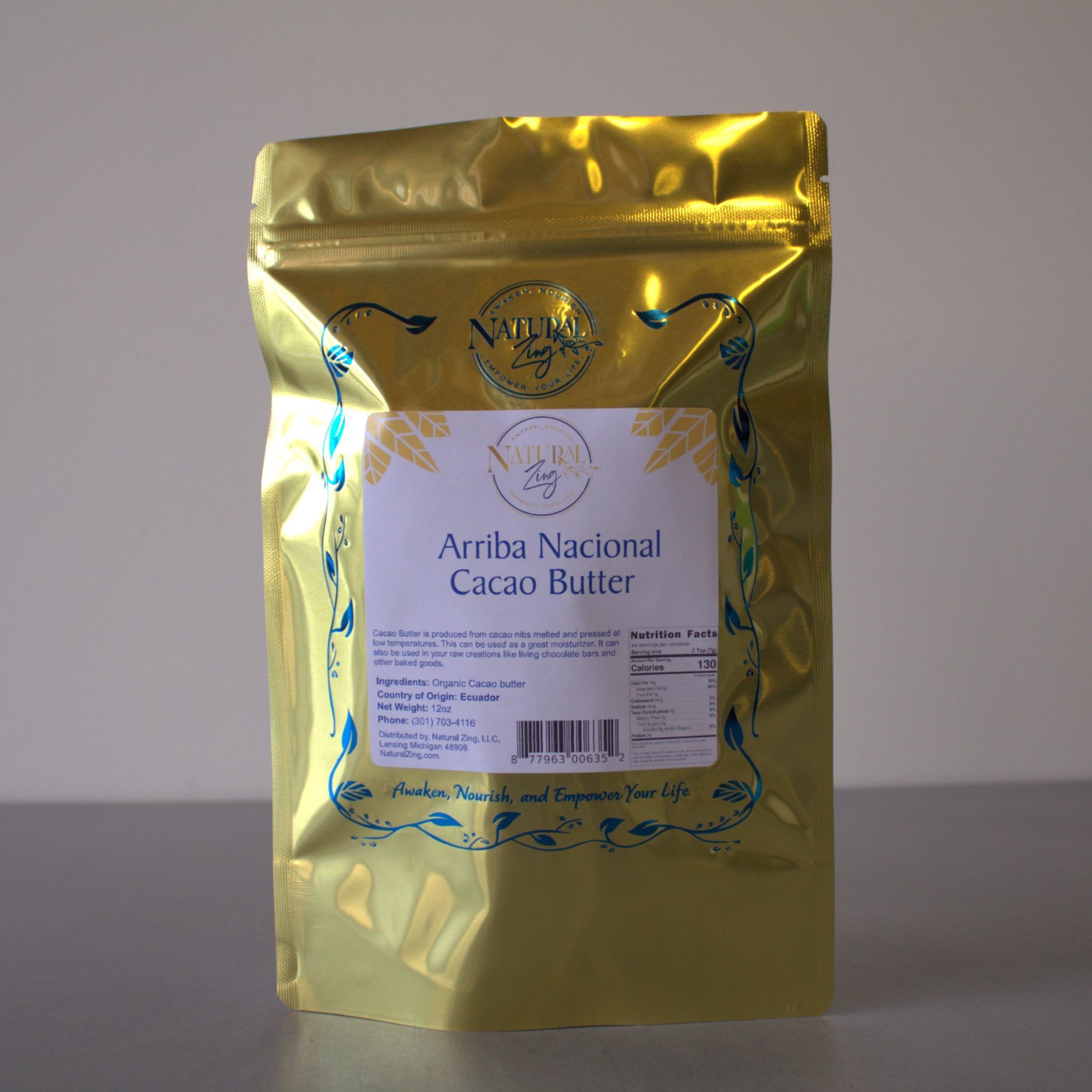 Natural Zing Organic Raw Criollo Cacao Butter Food Grade & Unrefined Cacao Butter for Baking, Cooking | Fine Aroma, No Additives | Single-Origin Ecuadorian Cacao