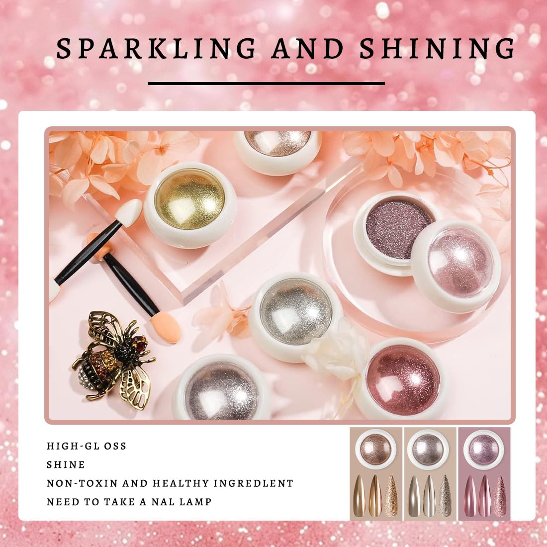 6 Pcs Polvere per Unghie Cromate in Oro Rosa, Set Pigmenti Metallici Unghie con Effetto Specchio Magico per la Decorazione Nail Art