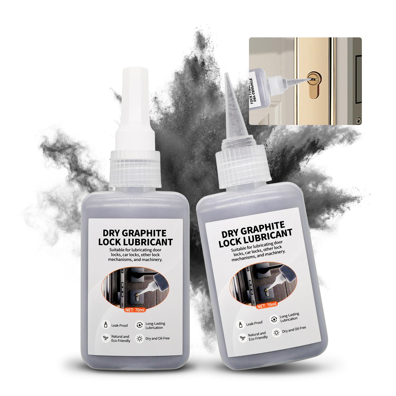 2 x 70ml Spray Grafitowy Do Zamków I Zawiasów | Smaruje Zamki Drzwiowe Samochodowe Kłódki Zawiasy Drzwi Okien Oraz Wkładki Zamków