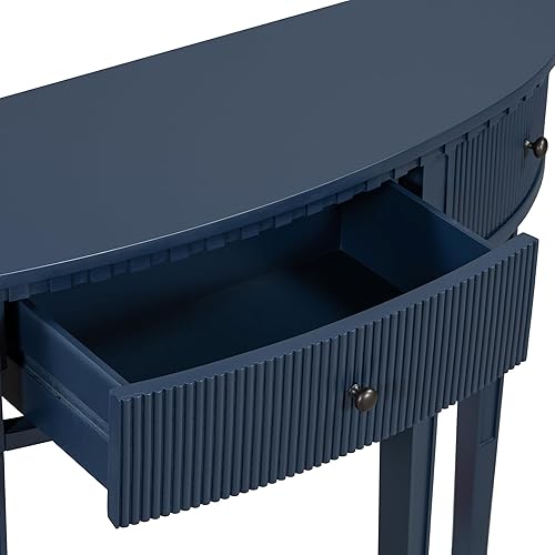 Miniatura 13 de Polibi Mesa consola curvada retro con estante de estilo abierto y 4 cajones superiores, mesa de entrada de media luna de 52 pulgadas de ancho con