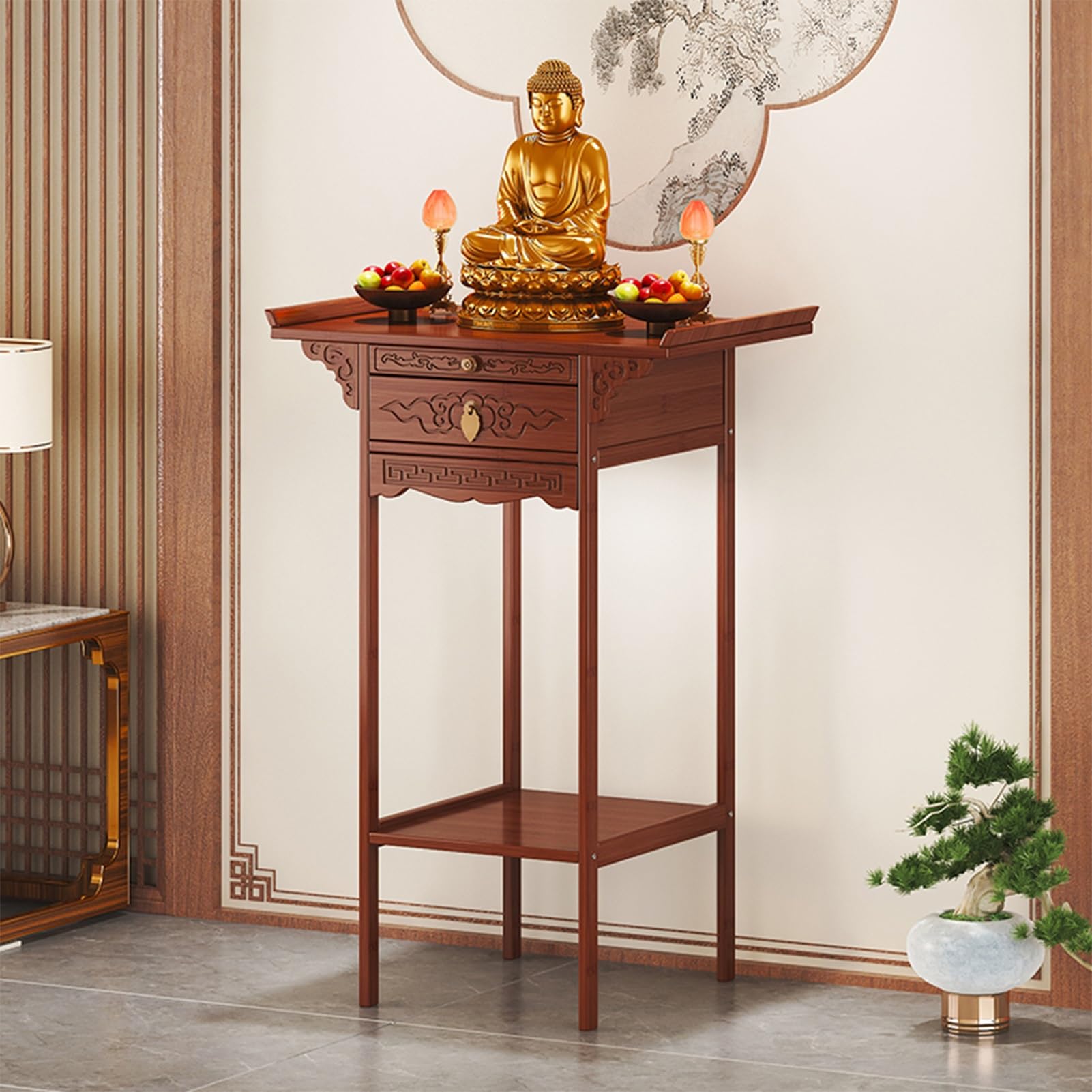 Support de puja et meuble d'autel de maison 120cm avec table de méditation pour salle ancestrale