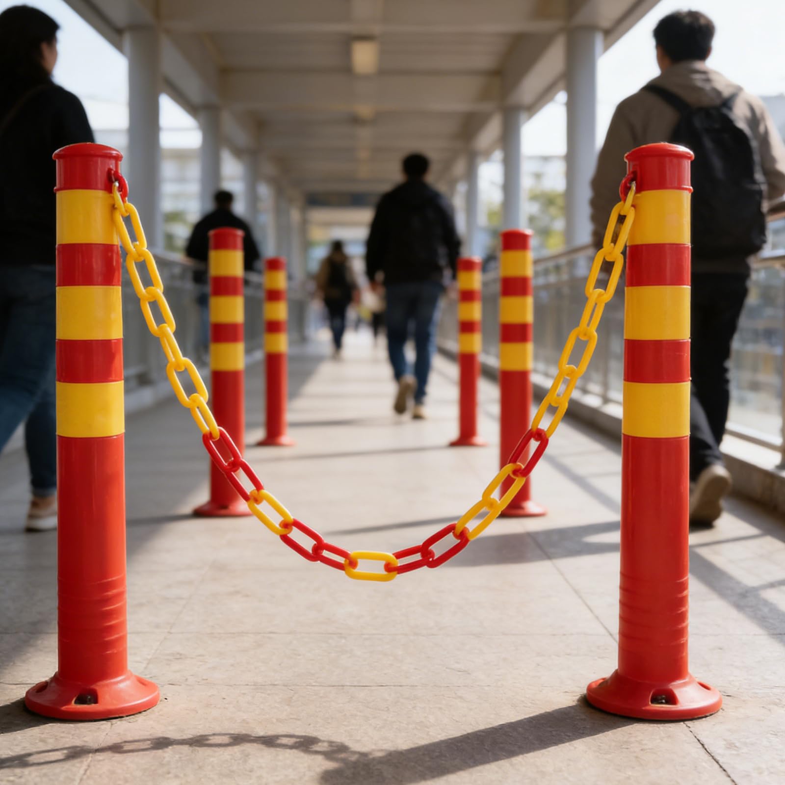 Cadena de Barrera de Seguridad de Plástico 6mm Amarilla y Roja 25 Metros para Control de Tráfico, Eslabones Resistentes para Delimitar Áreas y Uso en Instalaciones Industriales