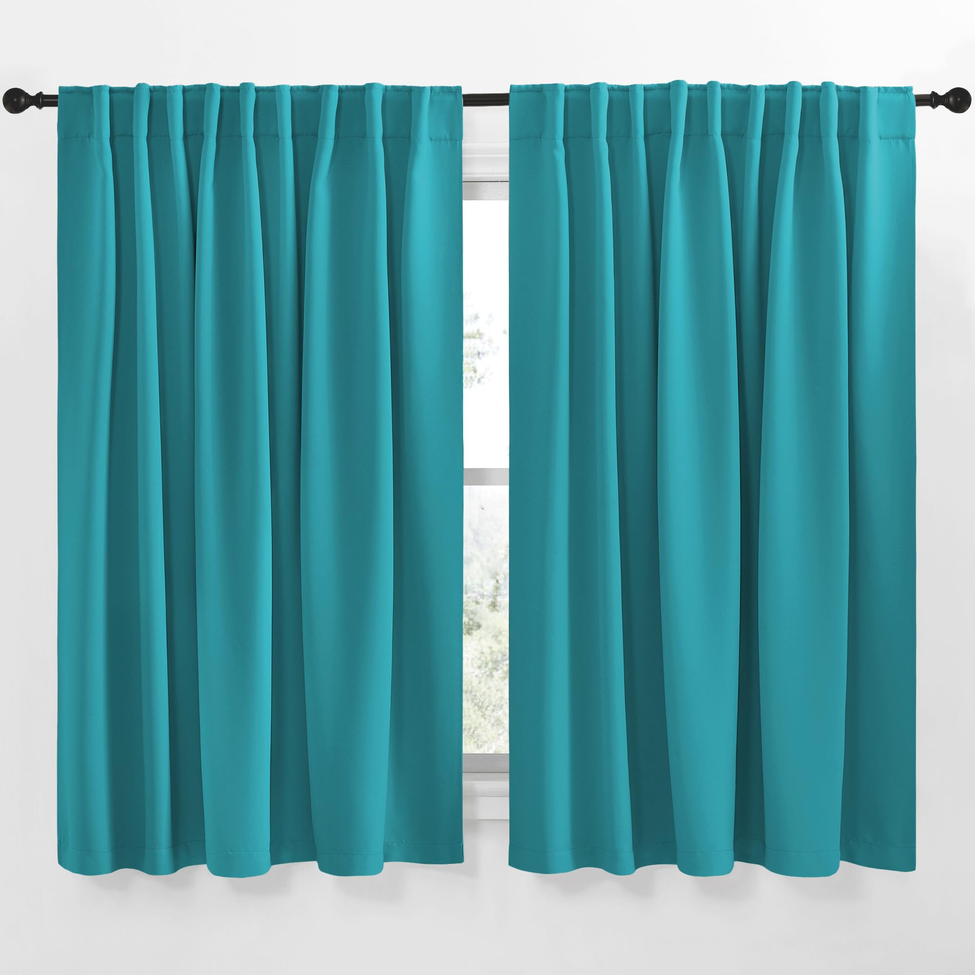 NICETOWN Blackout Curtain Panels Window Draperies - (Peacock Teal Color) 70x63 inch, 2 Pieces, Insulating Room Darkening Blackout Drapes for Bedroom