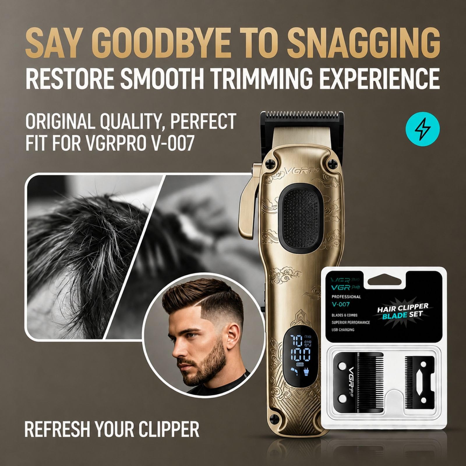 VGRPRO Haarschneider Set für Herren mit Ersatzklingen, professionelles Barber Grooming Kit für Haarschnitte, Fades, Barttrimmen, Detailarbeit, Zuhause und Salon