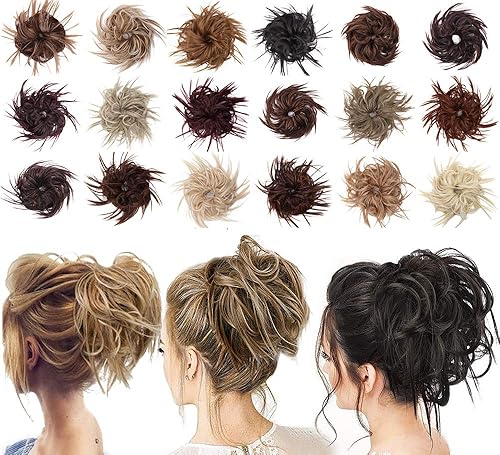 Tousled Updo Messy Bun Hair Piece Scrunchies Synthetic Wavy Extension