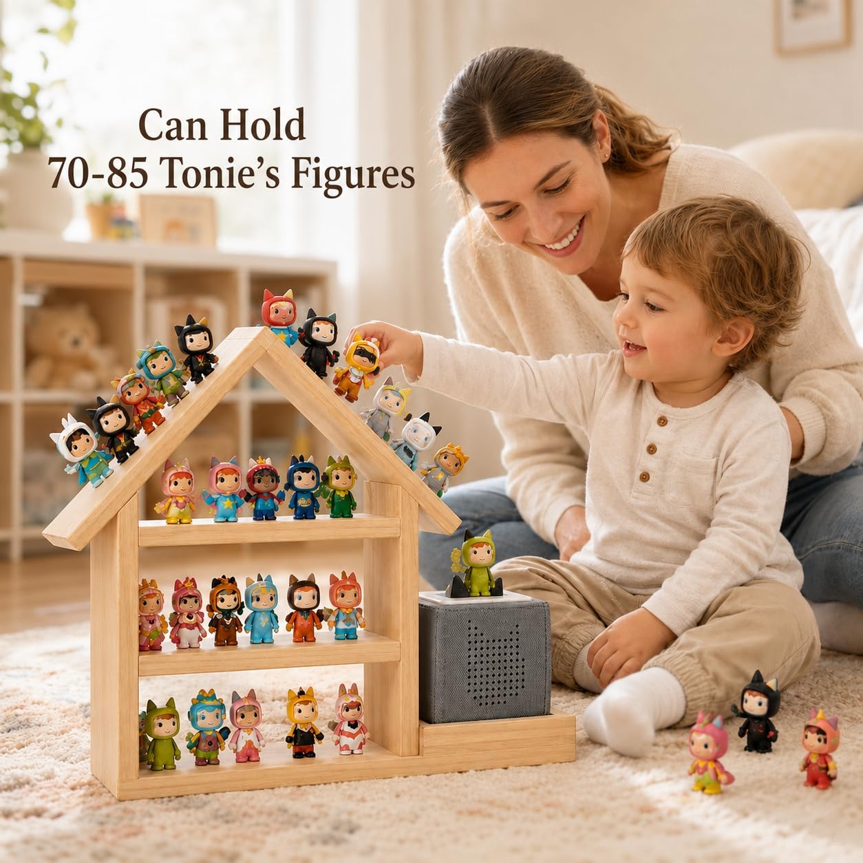 Tonie Shelf Étagère magnétique, étagère de Rangement Murale en Bois pour 70-85 Tonies, Compatible avec toniesbox 1 et toniesbox 2, Murale Étagère pour boîte à Musique pour Chambre d'enfant