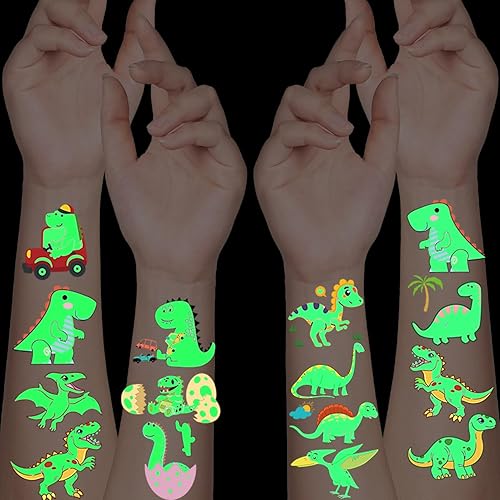 Más de 160 tatuajes de dinosaurios con purpurina temporales para fiestas de niños  Dibujos animados impermeables que brillan en la oscuridad
