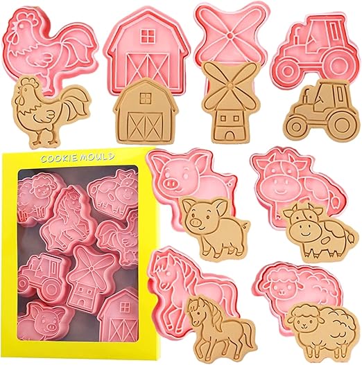 Crethink Farm Animal Cookie Cutter Set8 Plastic Cookie Cutter Stamp