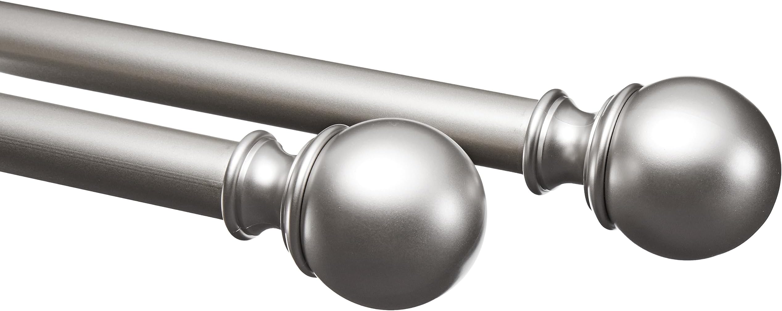 Amazon Basics Extendable Window Curtain Pole with Round Finials - 19mm Diameter, 183-366cm, Nickel