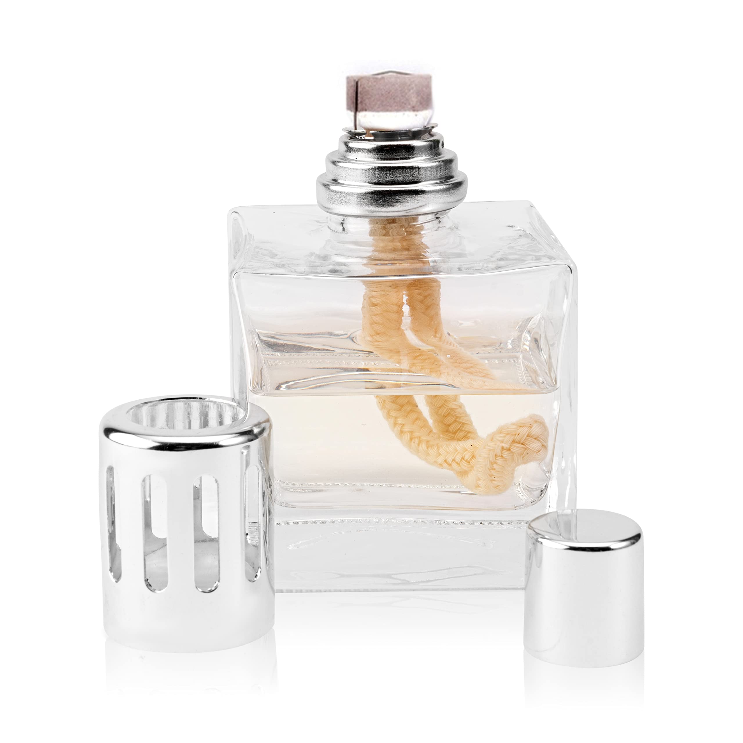KAZIS® I Starterset katalytische Lampe + 1 Liter Duft I Duftende Baumwollblüte I Frische Wäsche I transparent Würfel