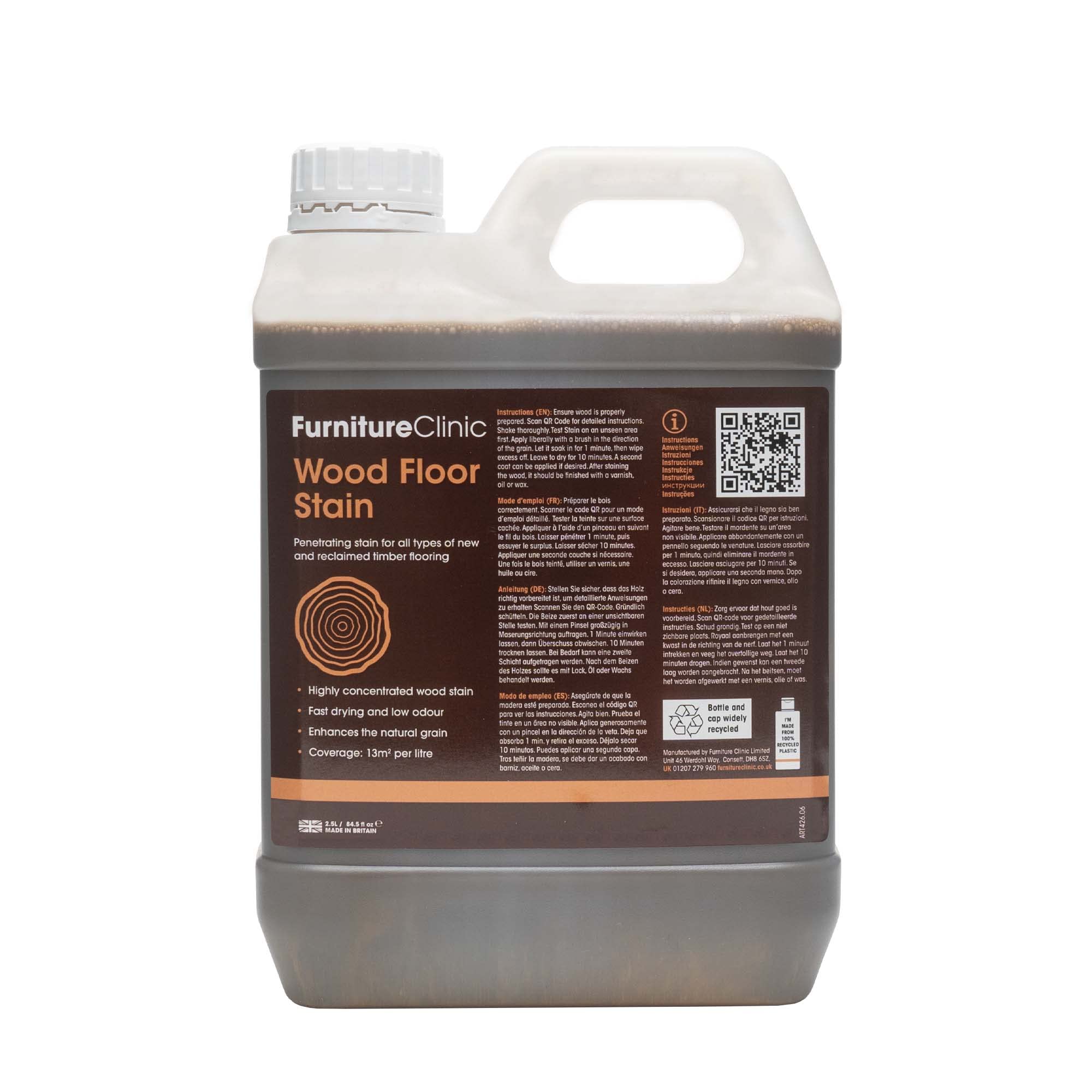 Wood Floor Stain (Natural Oak, 2.5L) – Highly Concentrated, Quick Drying Wood Stain for All Types of New & Reclaimed Timber Flooring – Water Based and Low Odour