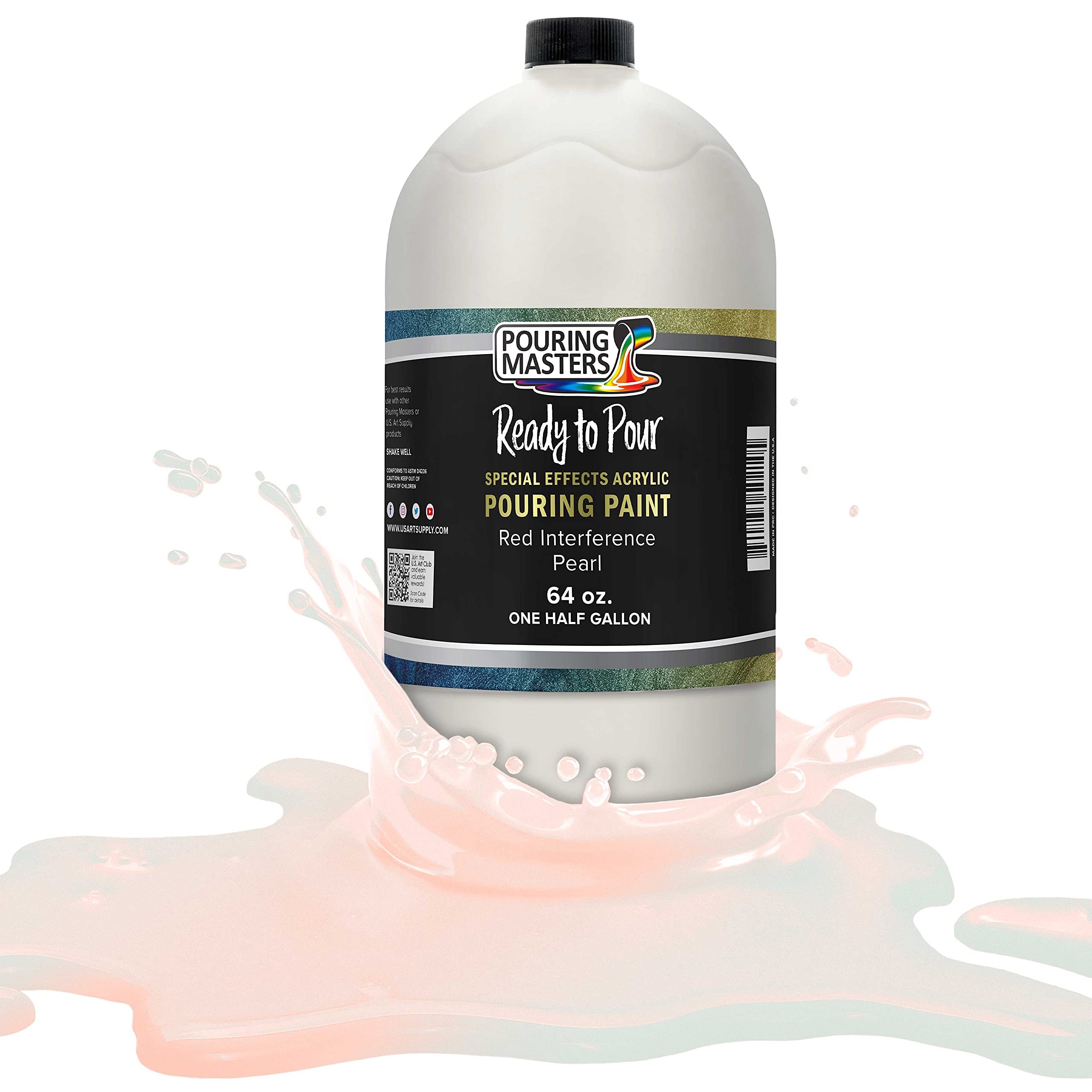 Pouring Masters Red Interference Pearl Special Effects Acrylic Pouring Paint - Premium 64-Ounce Pre-Mixed Fluid Acrylic Paint - Fluid Art Supplies for