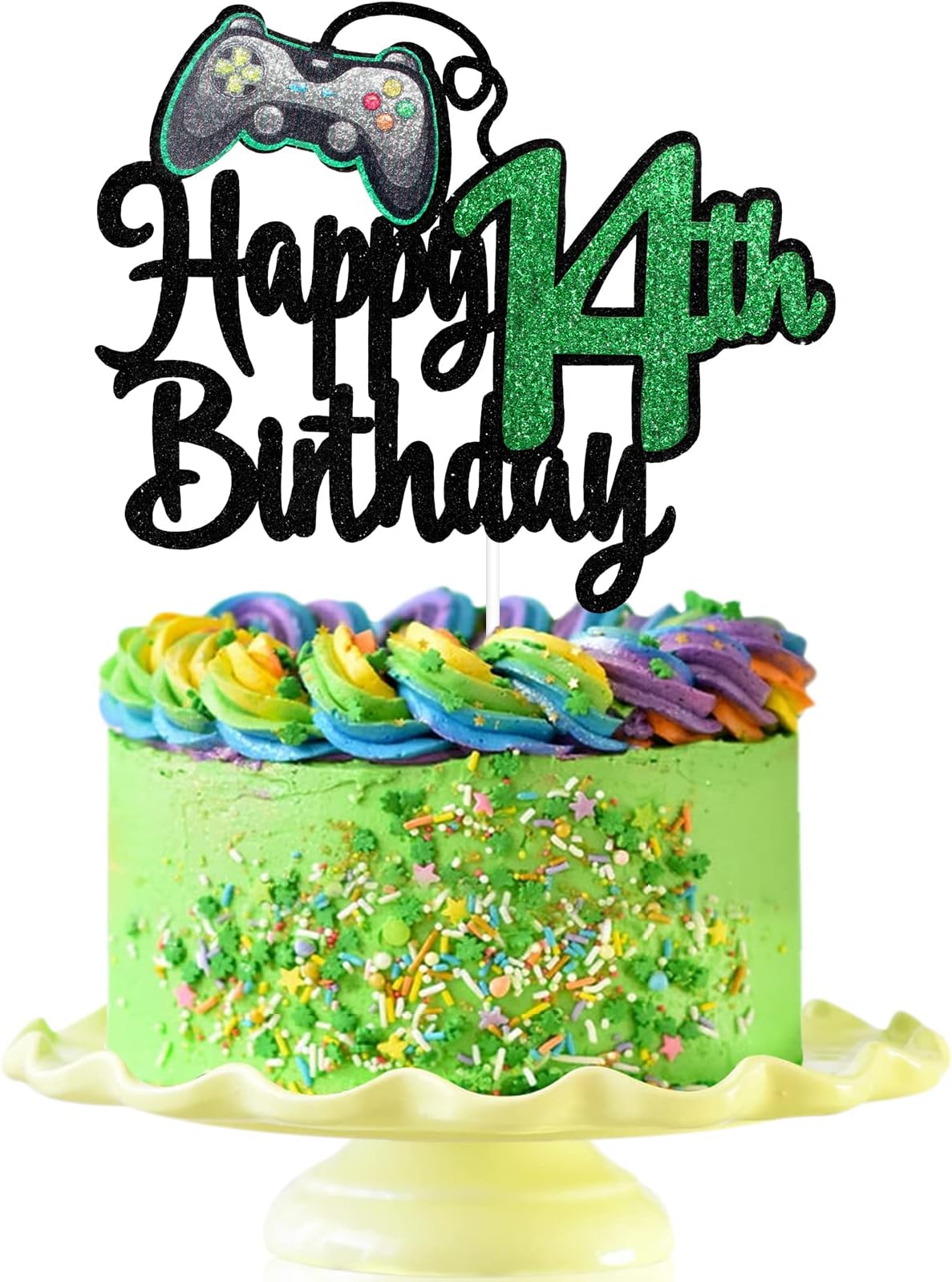 Video Game Happy 14th Birthday Cake Topper - Video Game Boy's 14th Birthday Party Cake Supplies - Game On Level Up Winner Party Decoration