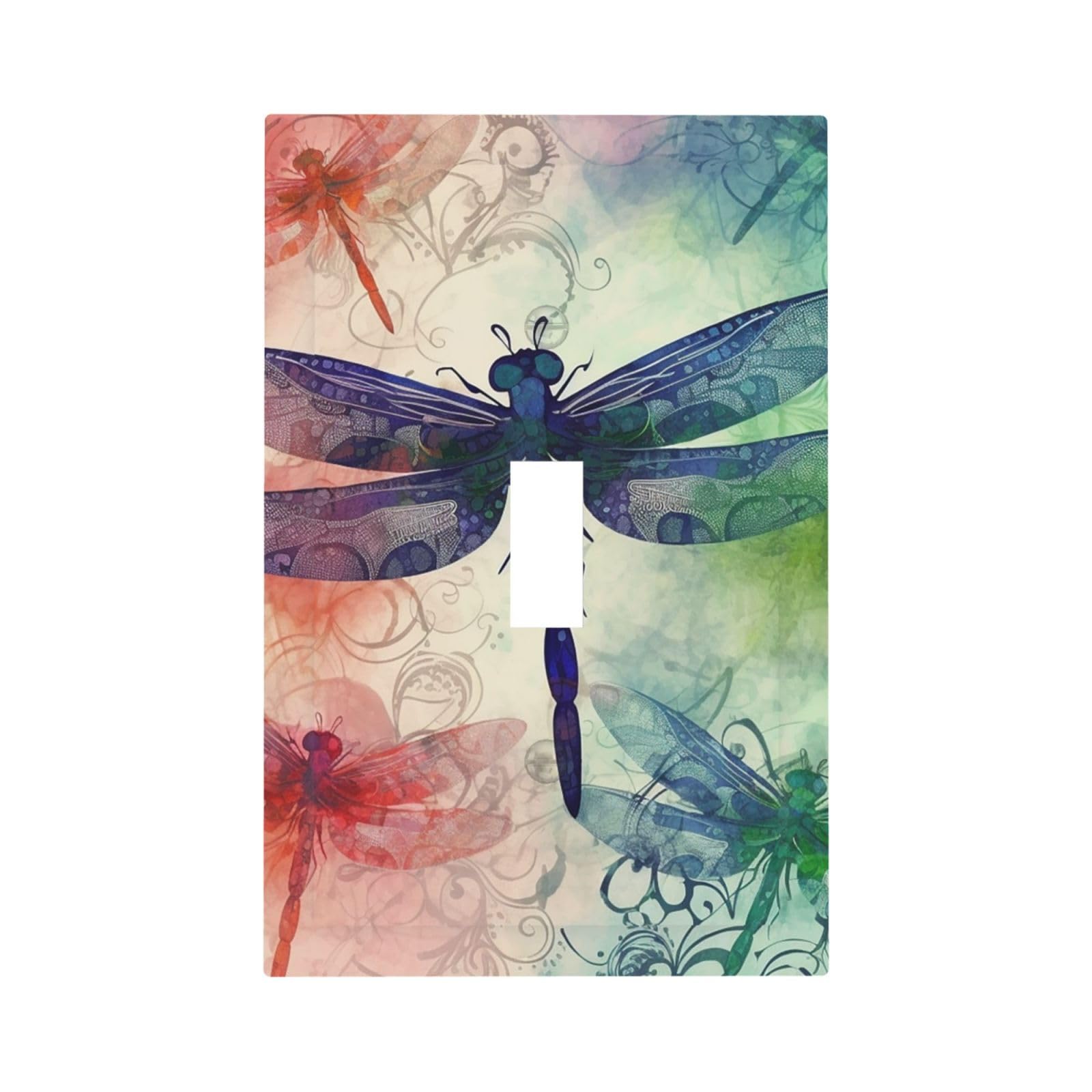 1-Gang Decorator Wall Plate Modern dragonfly Light Switch Cover Single Gang Receptacle Outlet Wall Plate Mid Size 5" x 3" Wallplate Unbreakable Polycarbonate Outlet Faceplates Covers