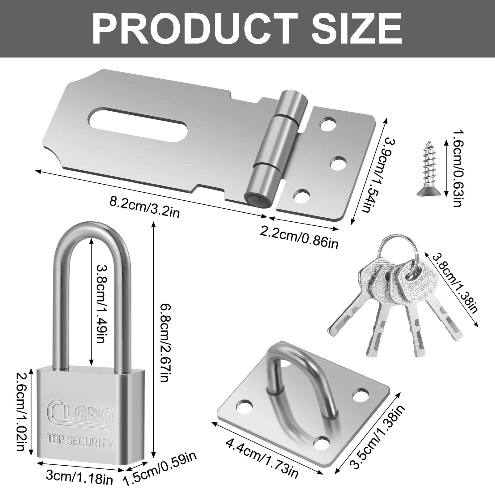 Saerryor Door Hasp and Staple with Padlock, Heavy Duty Shed Lock Hasp and Latch, Sliver, regular - Image 2