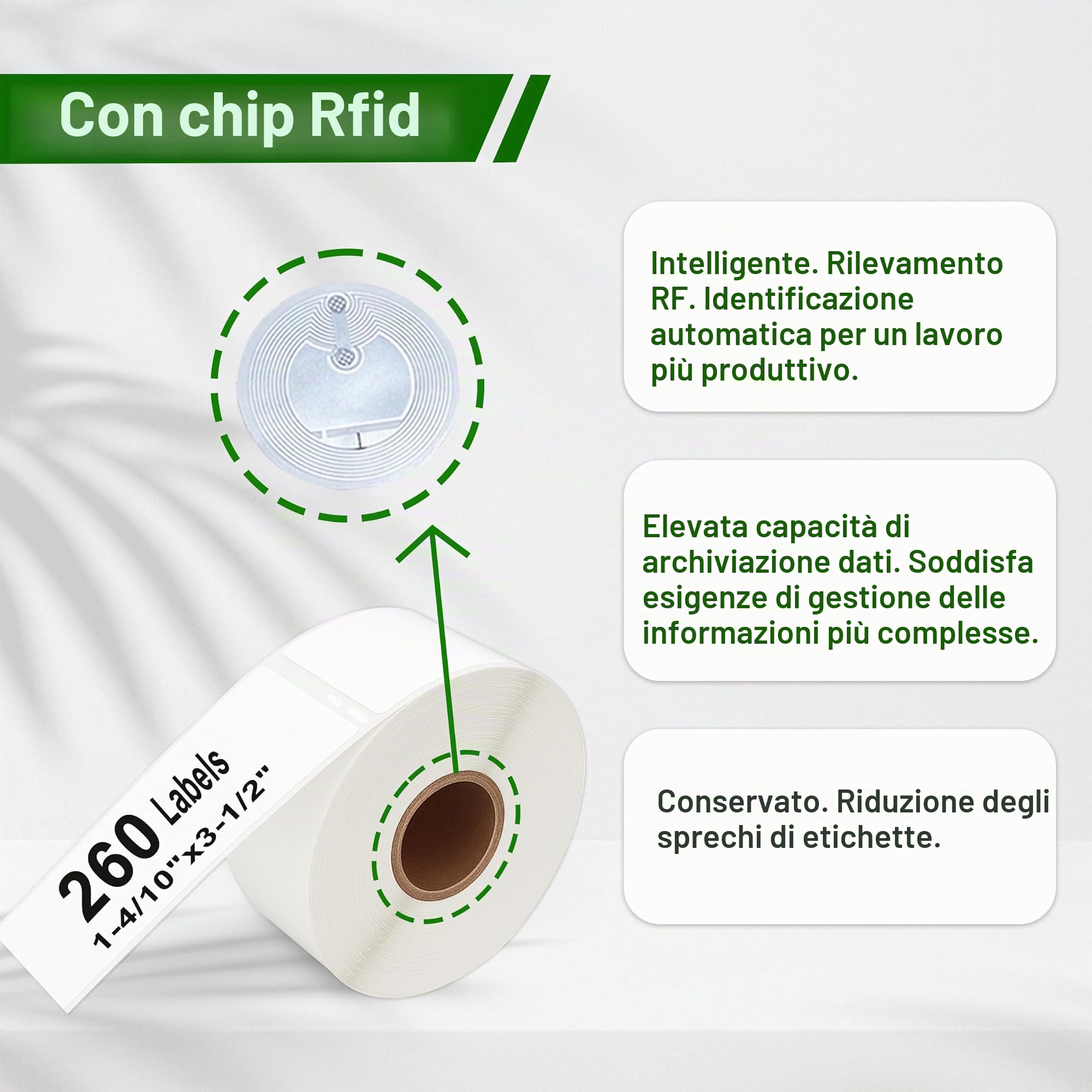etichette compatibili con chip RFID – 10 rotoli Dymo 99012 S0722400, 89 x 36 mm, 260 etichette/rotolo, per stampanti Dymo LabelWriter 550, 550 Turbo, 5XL e altre