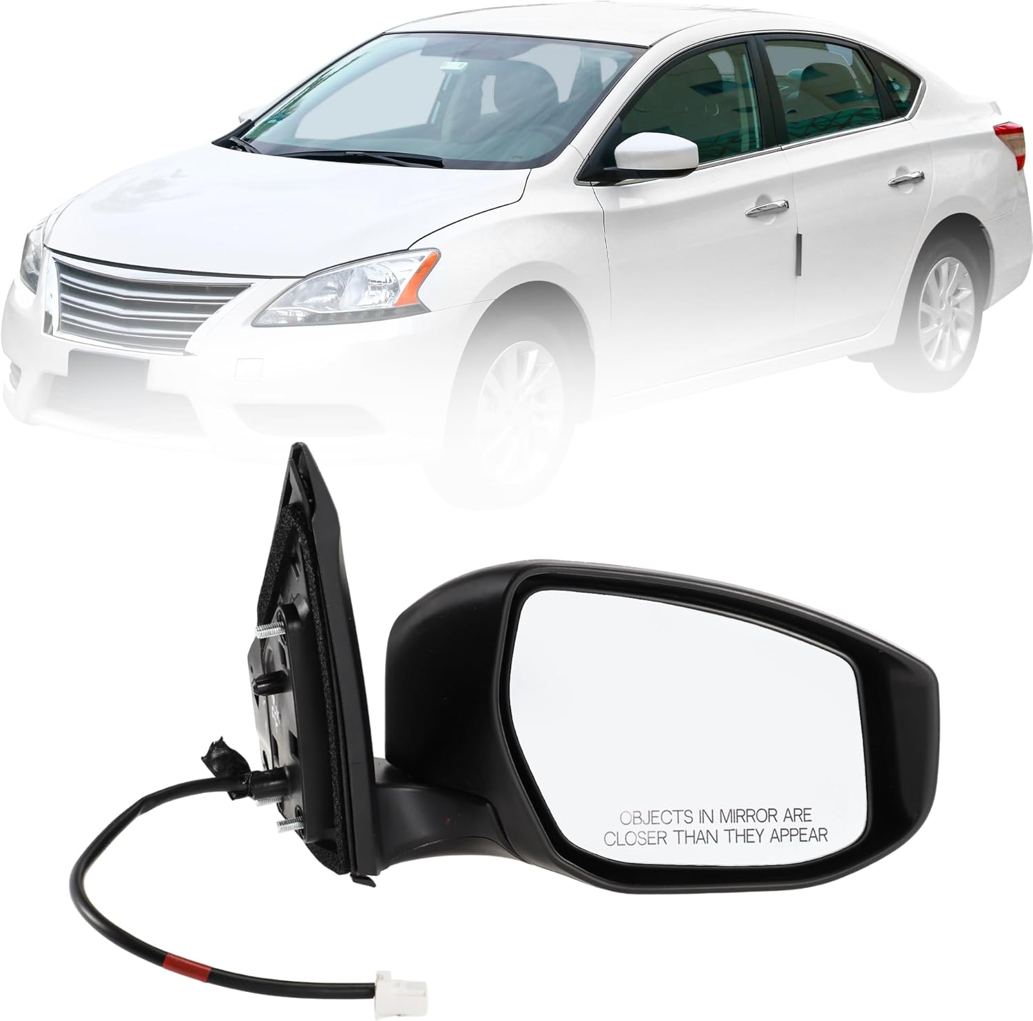 Motoforti 3 Pins Right Passenger Side Power Door Mirror Replacement Side View Mirror Assembly for NISSAN SENTRA 2013 2014 2015 No.963013SG0B Black Manual Folding Non-Heated Mirror Glass