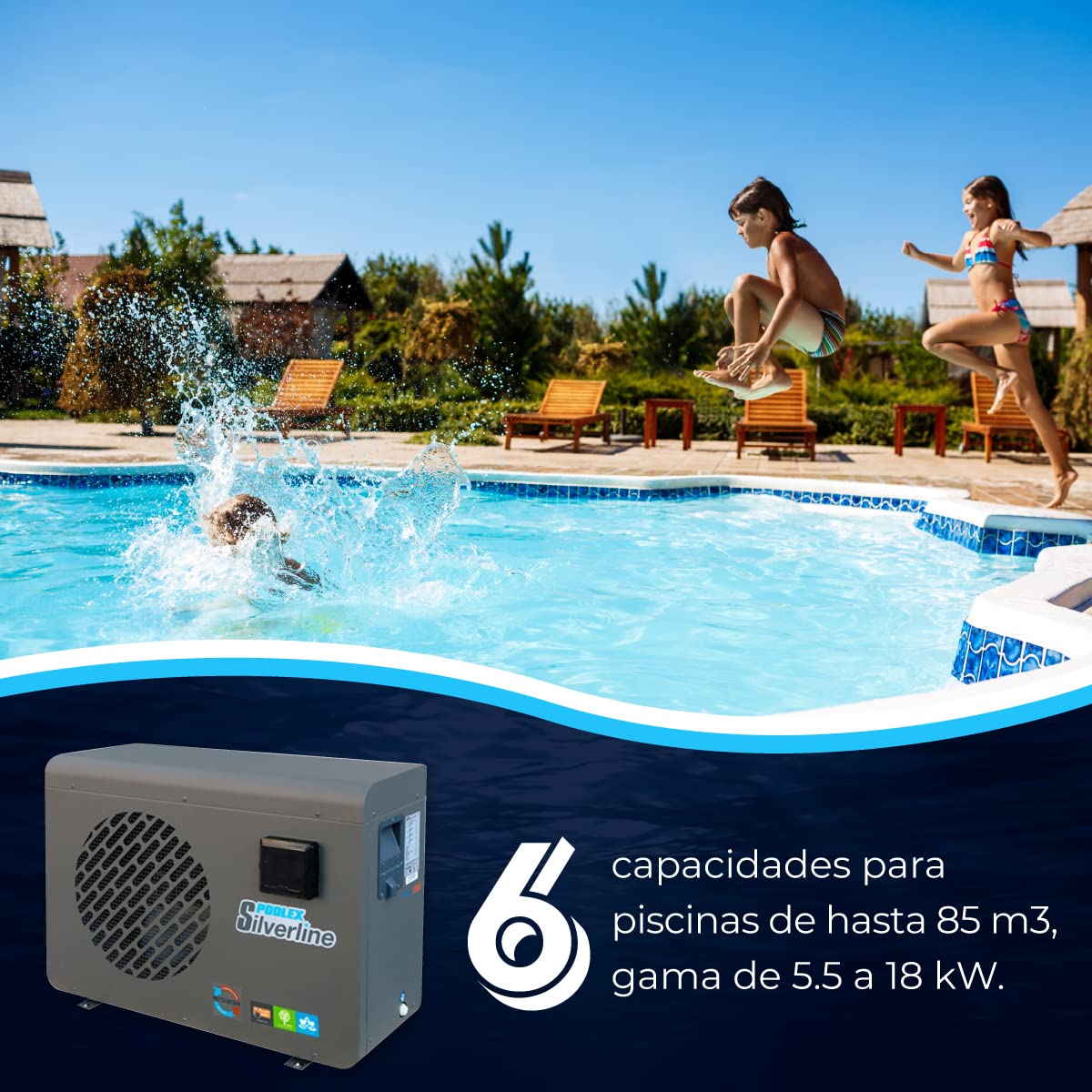 POOLEX Pompe à Chaleur Piscine PC-SLP055 Silverline 55 5.5kW 20-30m3 Silencieuse