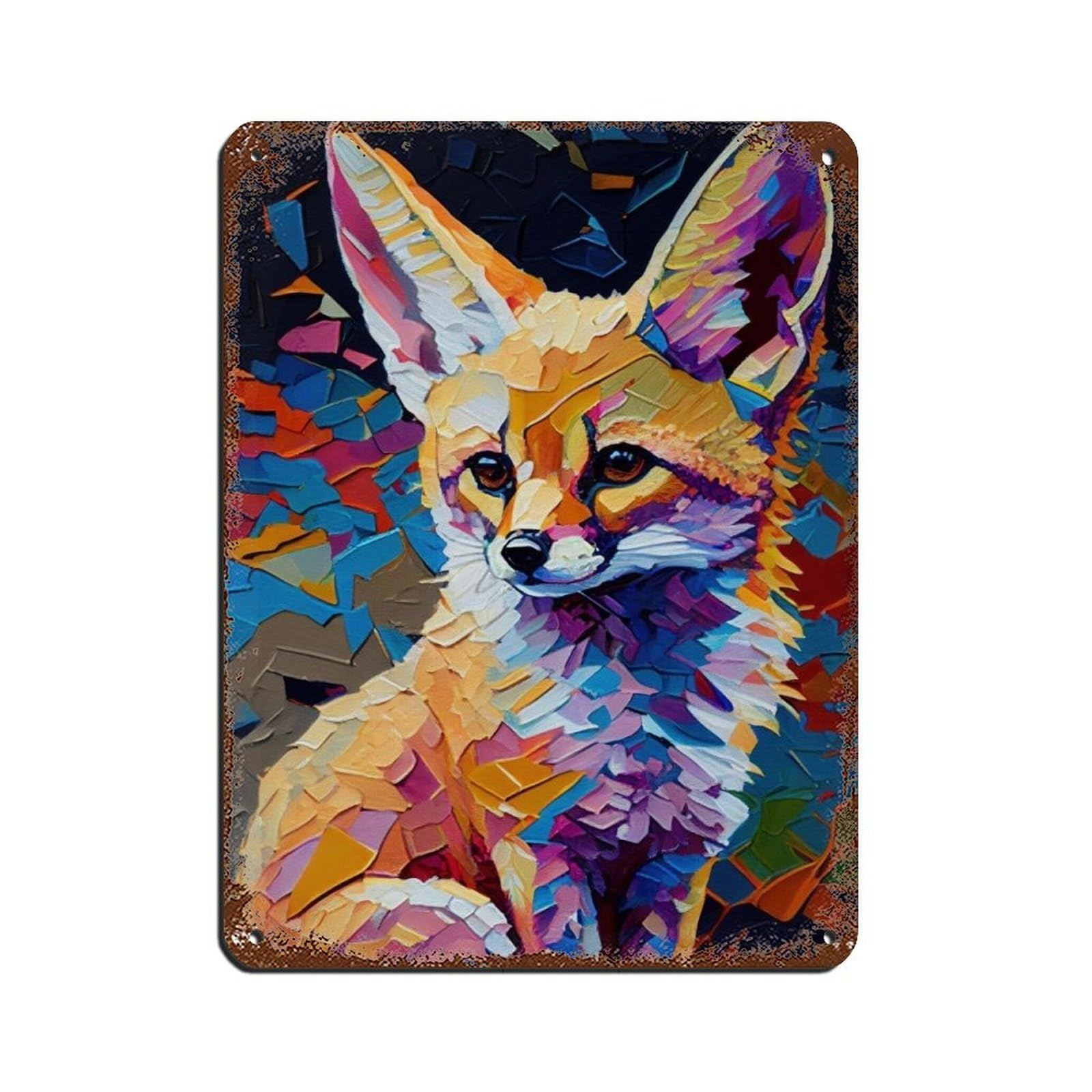 Fennek Fox Oil Painting Poster（1） Retro Poster Metal Tin Sign Chic Art Retro Iron Painting Bar People Cave Cafe Family Garage Poster Wall Decoration 12x16inch(30x40cm)