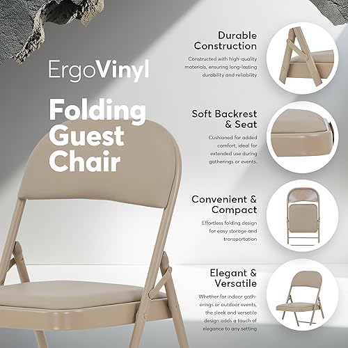Miniatura 3 de Oline Sillas plegables de vinilo, sillas acolchadas de vinilo con marco de metal duradero, sillas plegables apilables para interiores y exteriores,