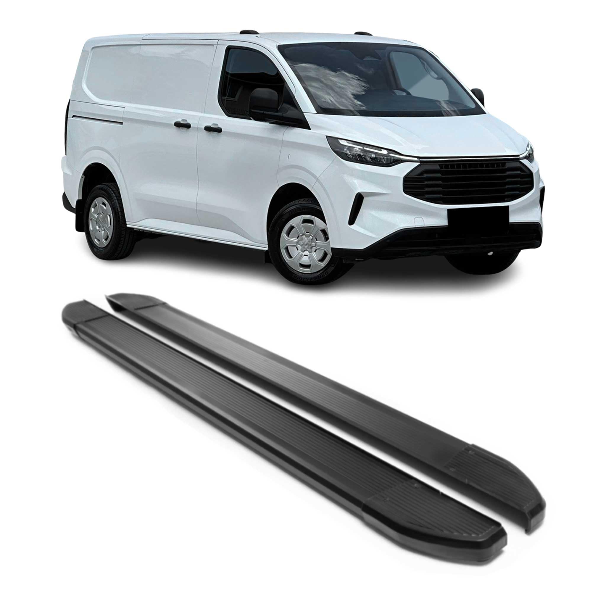 OMAC Trittbretter Seitenschweller kompatibel mit Ford Tourneo Custom 2023-2026 L1 Schwarz Alu 2X