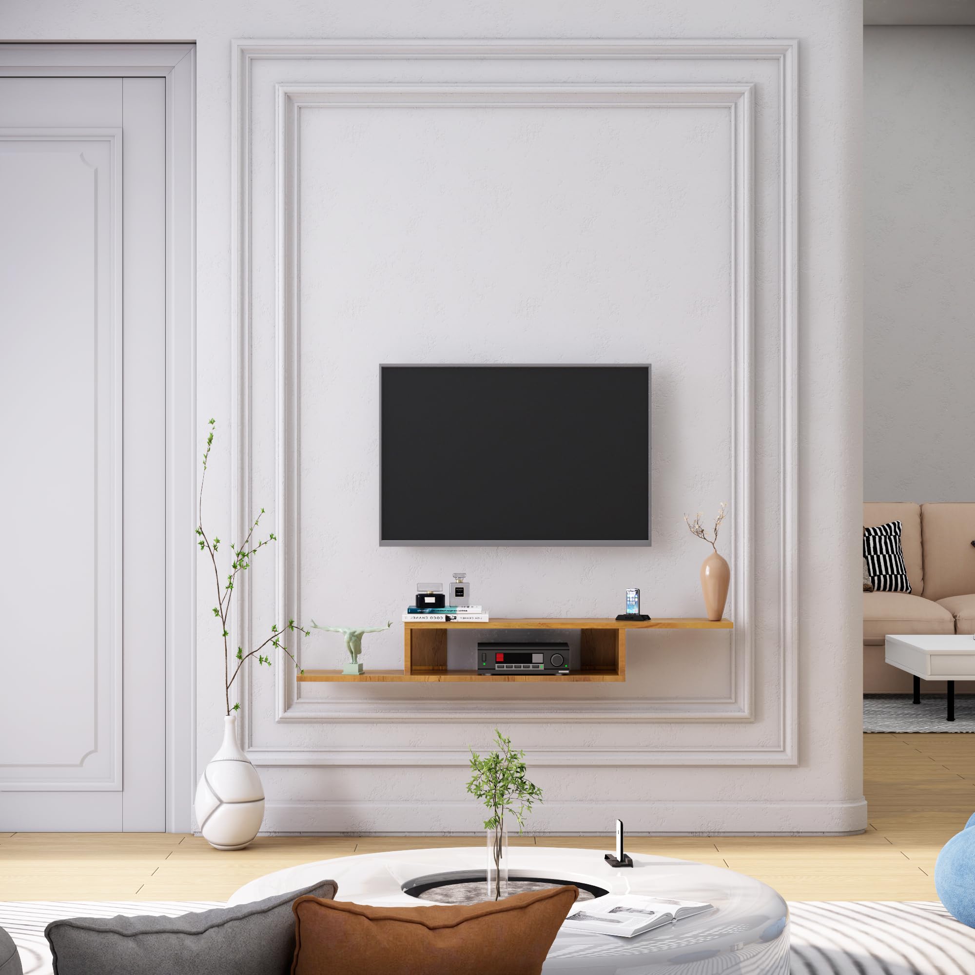 TV Unit for Living Room, Bedroom Unit Wall Mount with Storage Ideal for TV Upto 65" (Giant Wood)-image-36