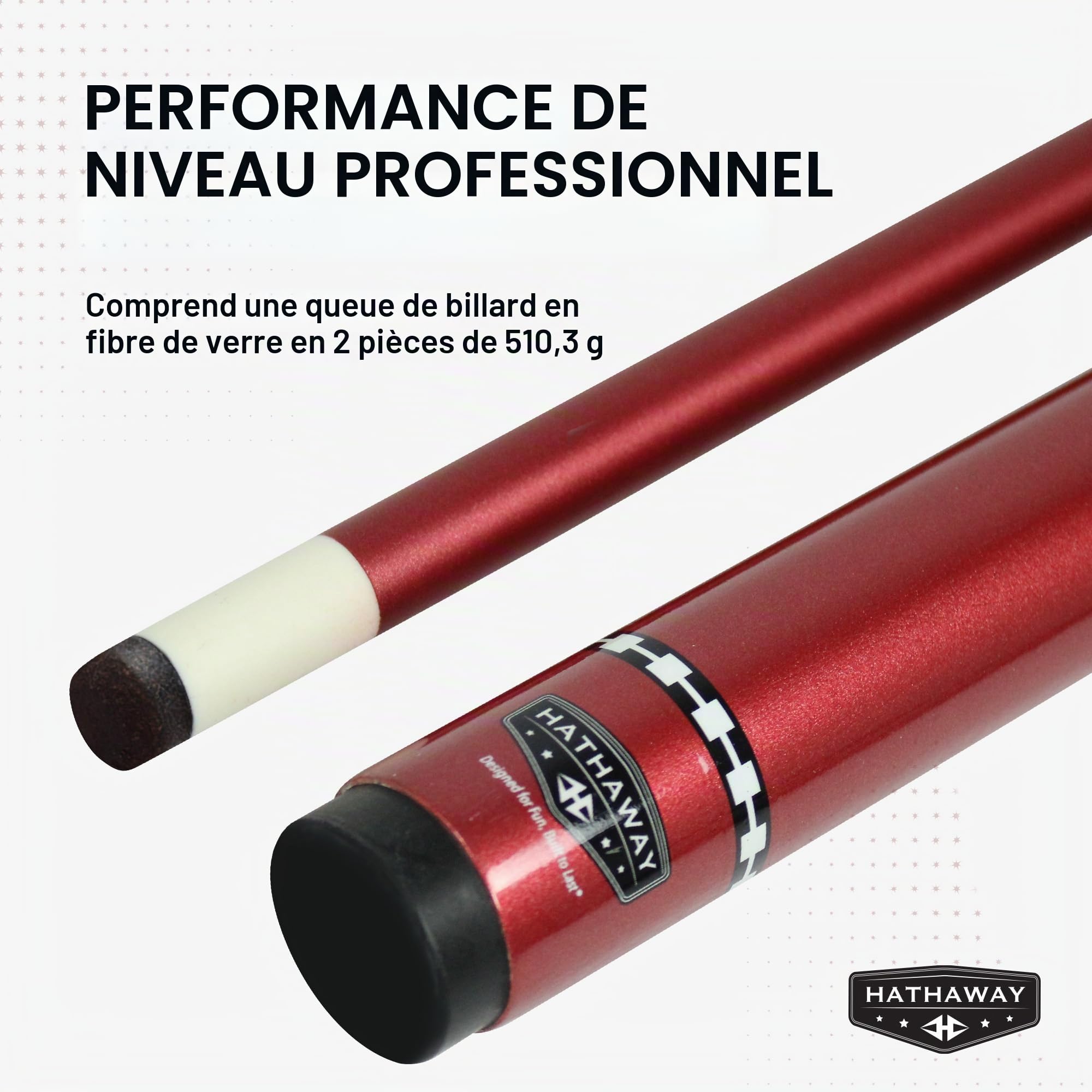 Hathaway Conquest Queue de Billard en Fibre de Verre Rouge 147 cm