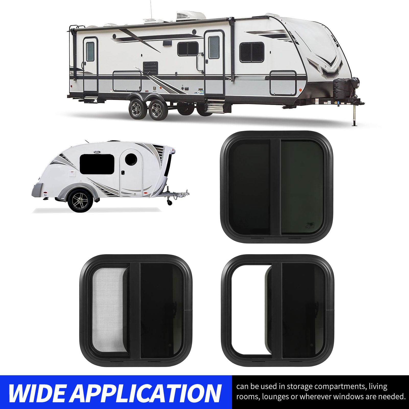 Finestra Scorrevole, Finestra per 600x600mm Finestra Scorrevole in Lega di Alluminio Nera con Schermo Rimovibile per Caravan Trailer RV (Spessore parete