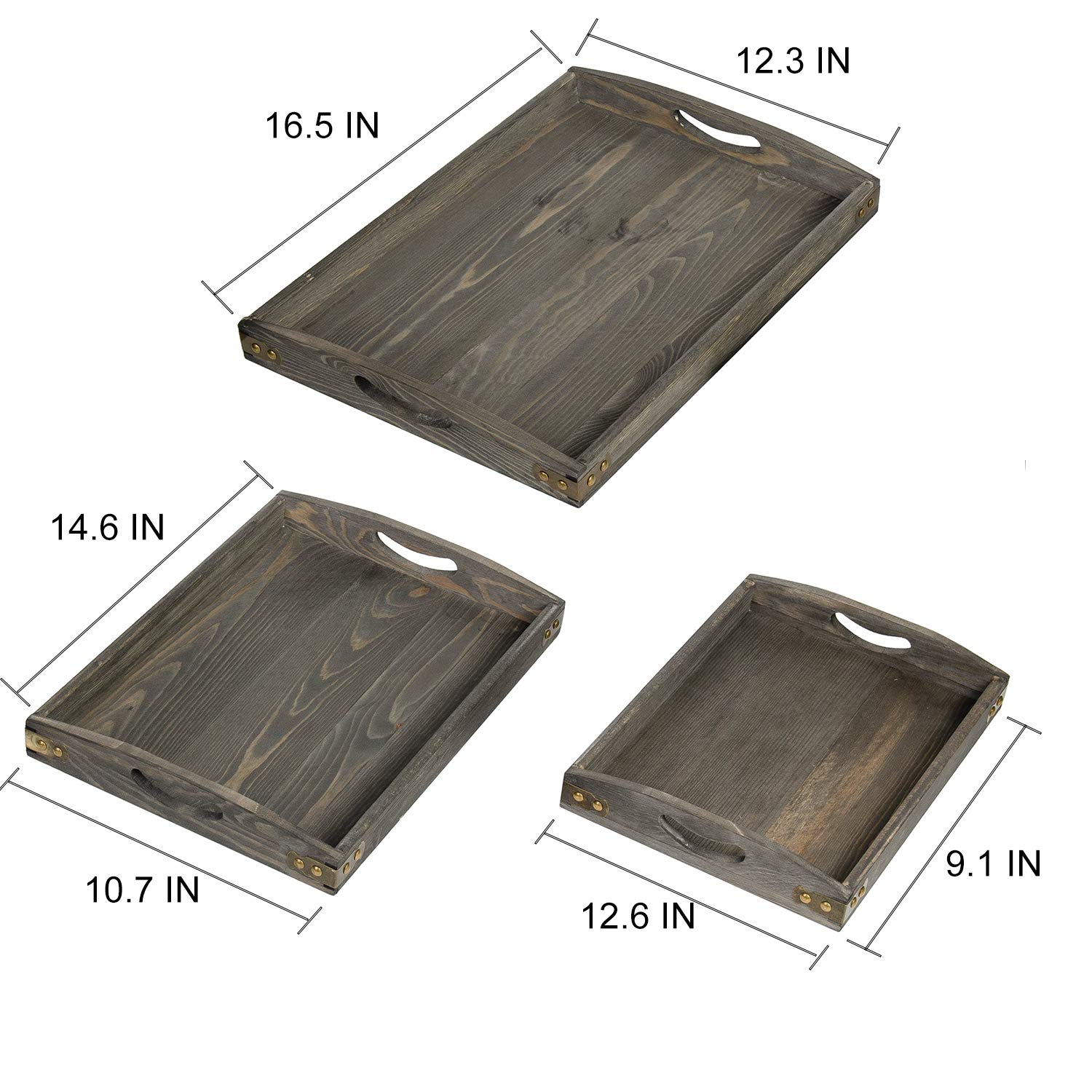 Bandejas de madera rústica para servir desayuno con asas de madera, juego de 3, puede poner alimentos, frutas, platos