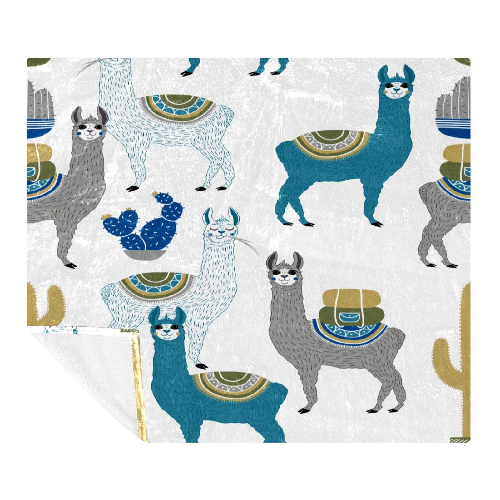 Couverture polaire douce à motif animal lama cactus décorative lit