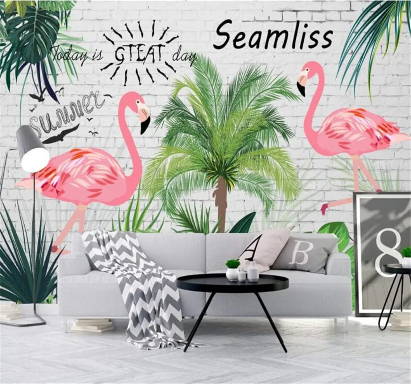 Xlming 400Cm×280Cm(B×H) Fresh Tropical Banana Leaves Flamingos Pastoral 3D Wallpaper Silky Texture Home Study Office Grey Dining Room Sofa Bedroom Living Room Tv Backdrop-400Cm×280Cm