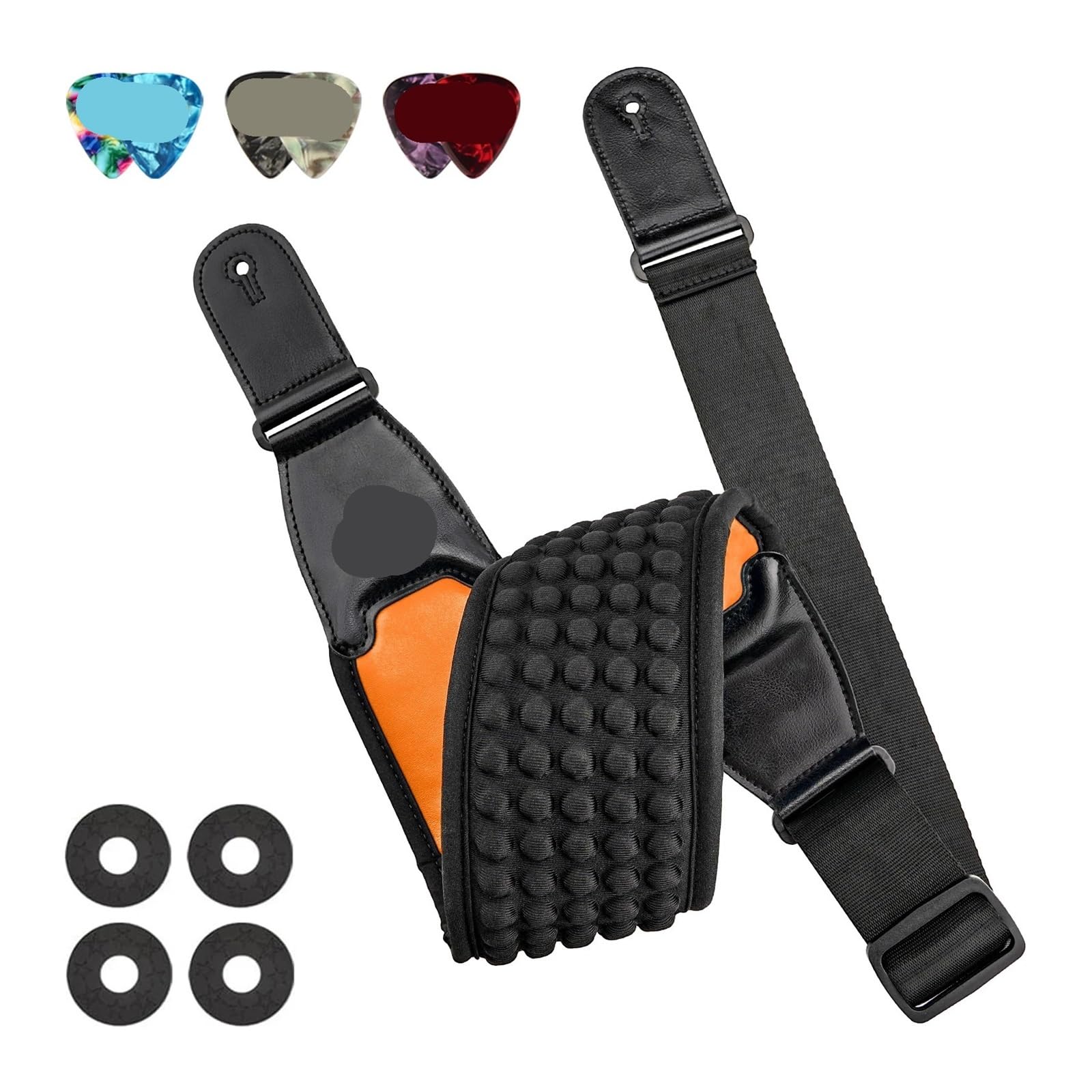 Genérico Correa De Guitarra Acolchada 3D Con 6 Púas | Correa de guitarra acolchada 3D, antideslizante, ajustable, 6 púas incluidas