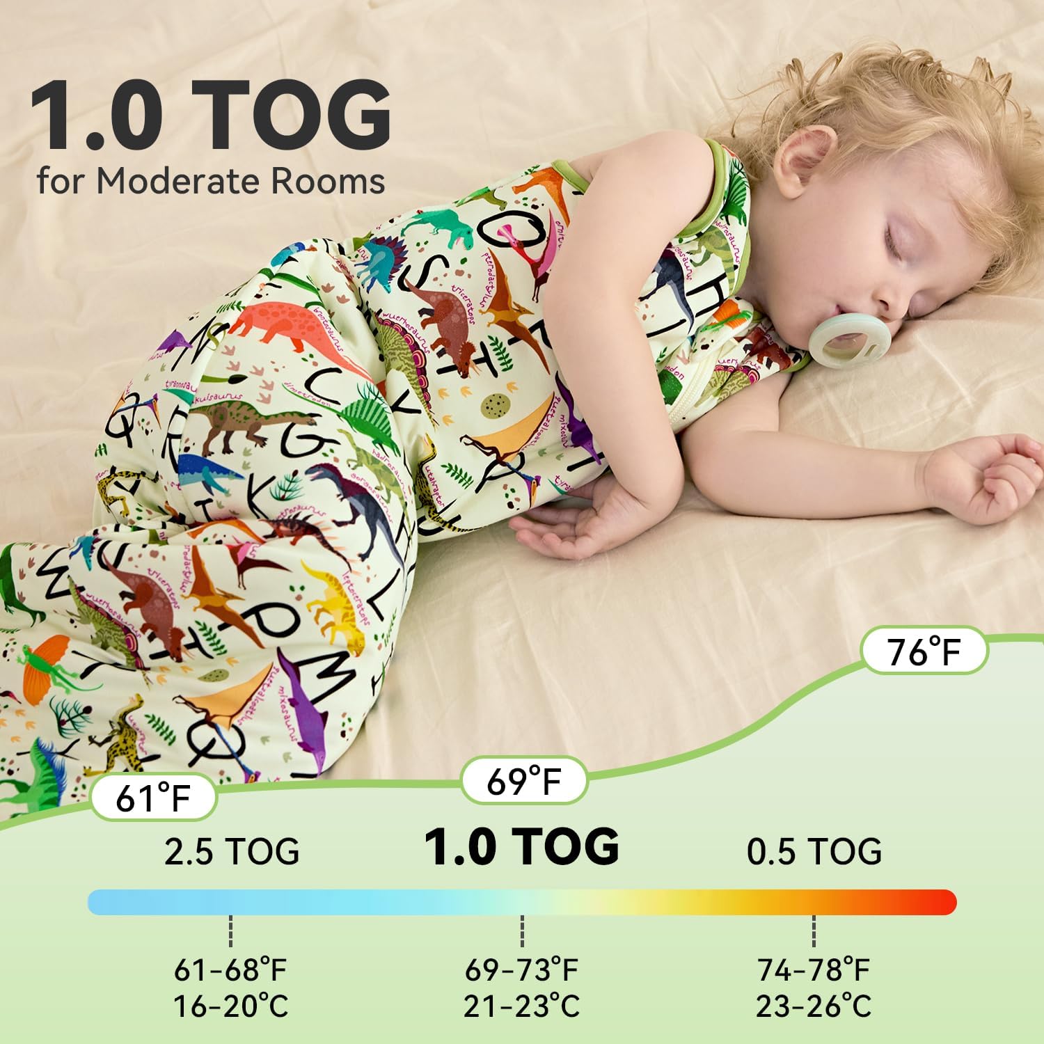 Bamboo Viscose Sleep Sack for Babies and Toddlers 1.0 Tog Wearable Blanket 2-Way Zipper Baby Shower Gifts - Image 2